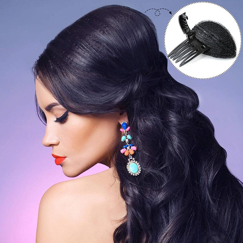 Puff Hair Volume Clips - Fluffy Hair Pad & Sponge Clip Set for Women - DIY Hairstyling Tools for Bun & Updo Styles - Perfect for Parties, Weddings & Daily Use (Black)
