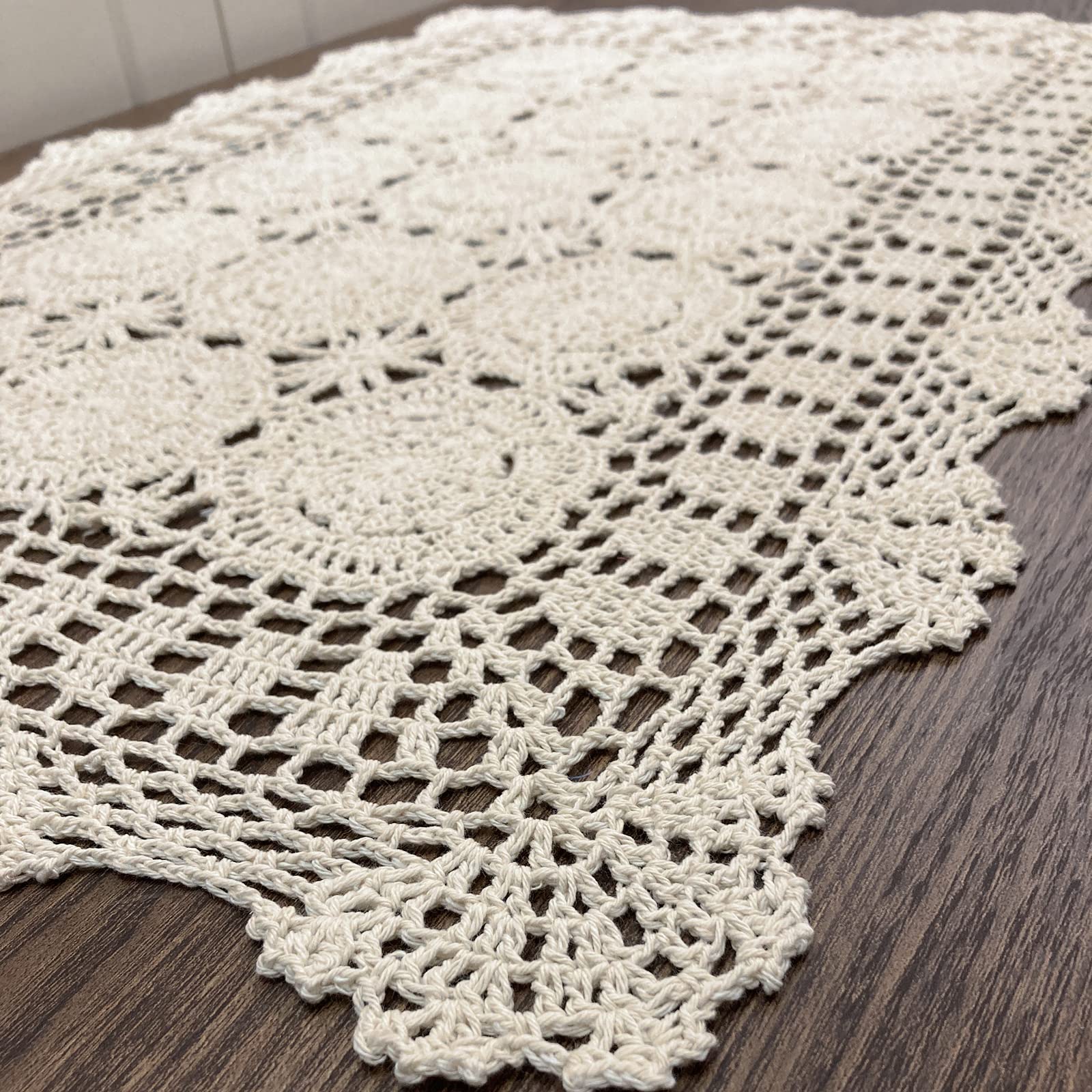 Hsvanyr Beige Rectangular Cotton Crochet Lace Table Runner - Handcrafted 19x31 Inch Dining Room Centerpiece for Elegant Home Decor