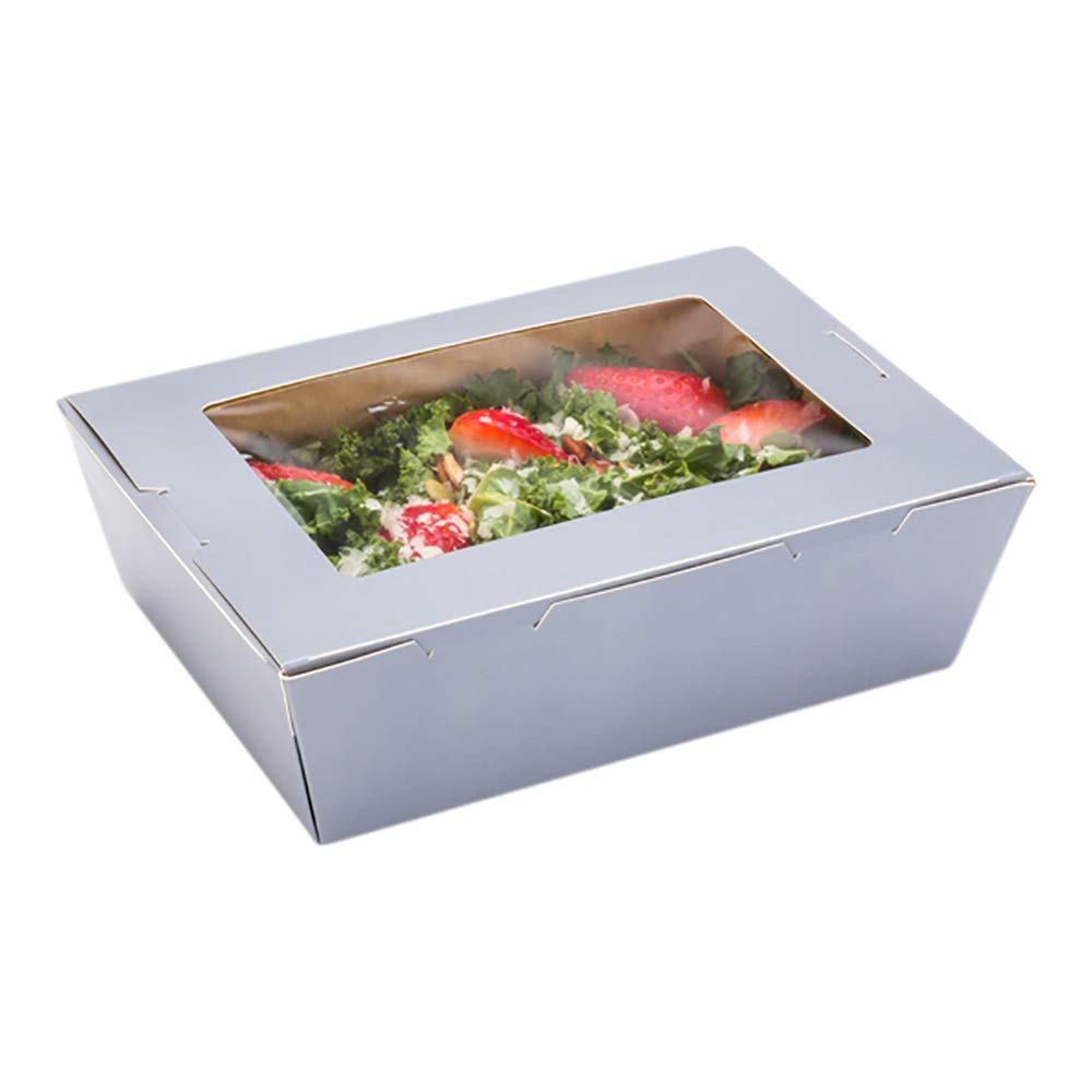 Restaurantware Cafe Vision 71oz Disposable To-Go Food Containers - 200 Pack Grease-Resistant Gray Paper Takeout Boxes with Hinge Lock & Window for Lunch, Desserts, Catering, and Restaurant Use