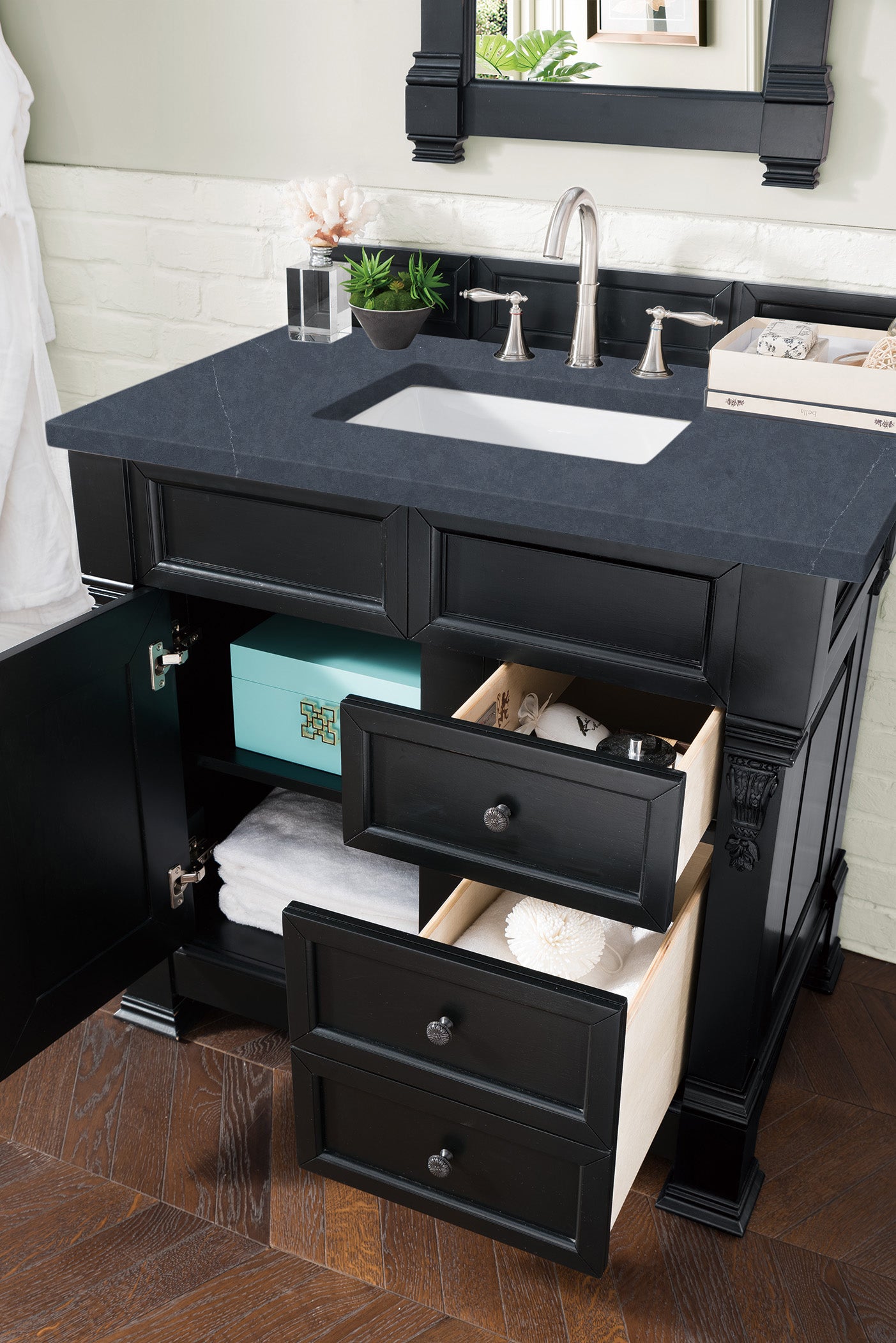 Brookfield 36 Inch Single Bathroom Vanity with Antique Black Finish & 3CM Charcoal Soapstone Quartz Countertop - Perfect for Modern Farmhouse, Traditional, or Transitional Bathroom Designs