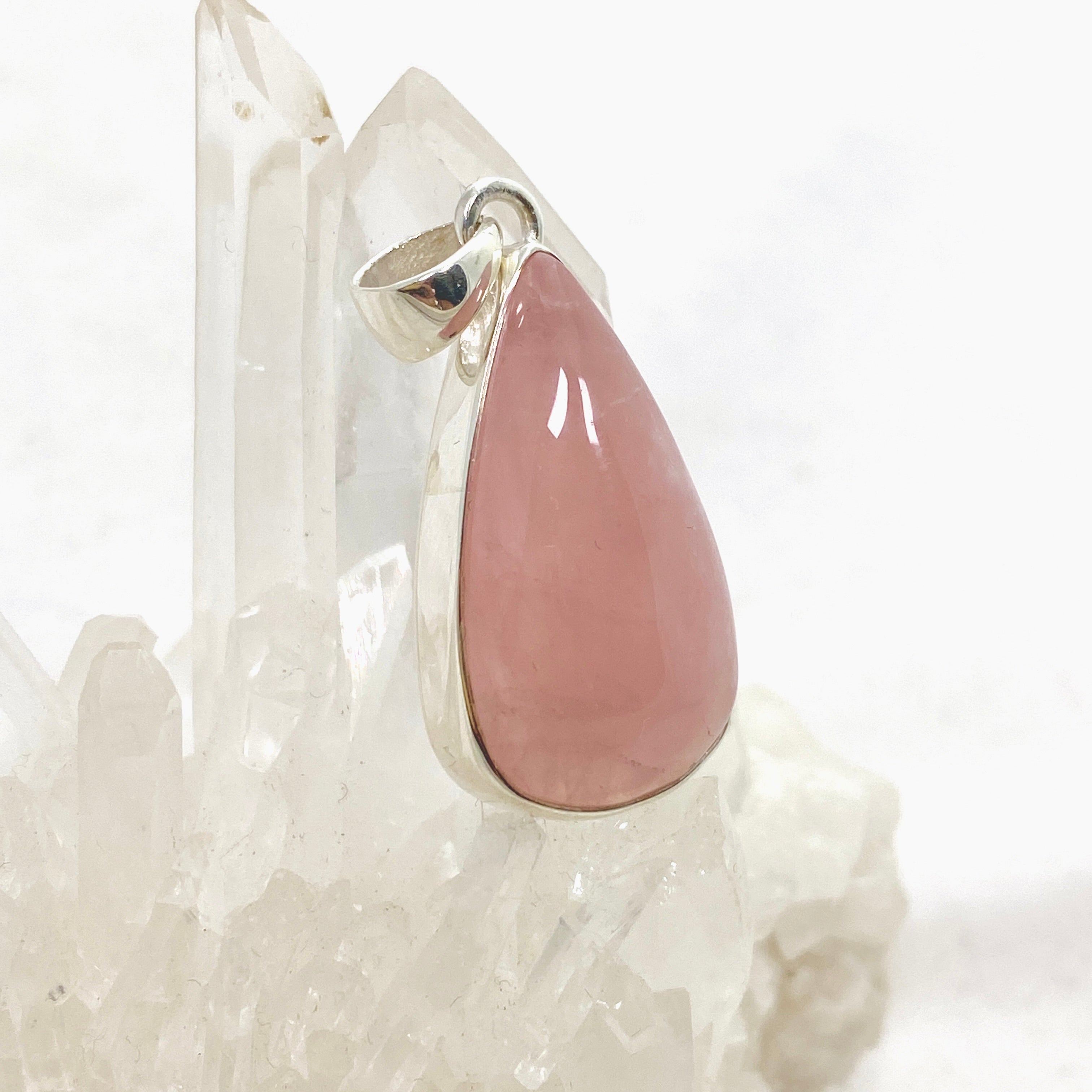Rose Quartz Teardrop Cabochon Pendant Necklace KPGJ4690 - Healing Crystal Jewelry for Meditation, Yoga & Spiritual Balance