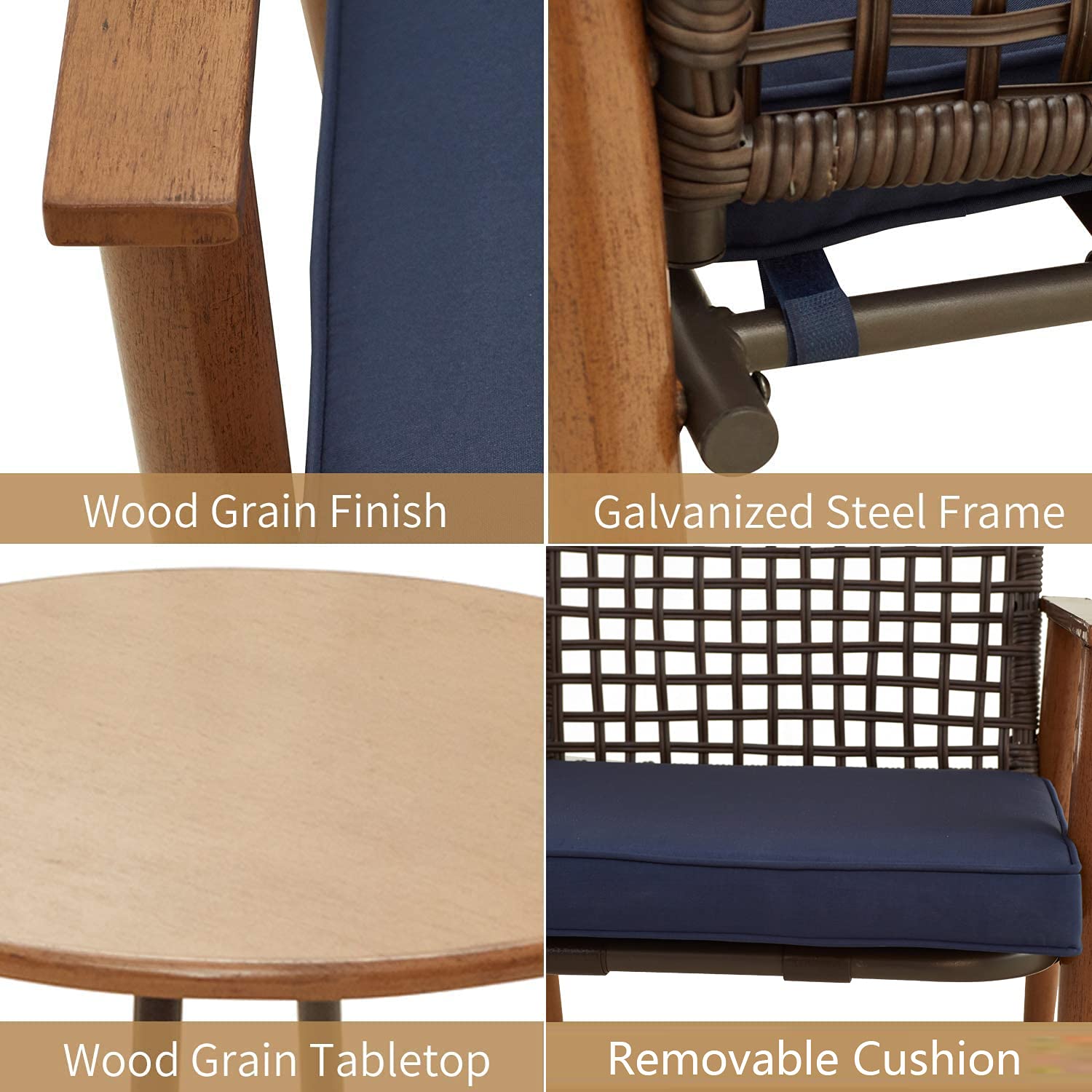 PatioFestival 2-Piece Outdoor Loveseat Set with Coffee Table - Wood Grain Finish Bistro Furniture for Lawn, Porch, Garden & Poolside - Perfect for Relaxing & Entertaining (Large, Blue)