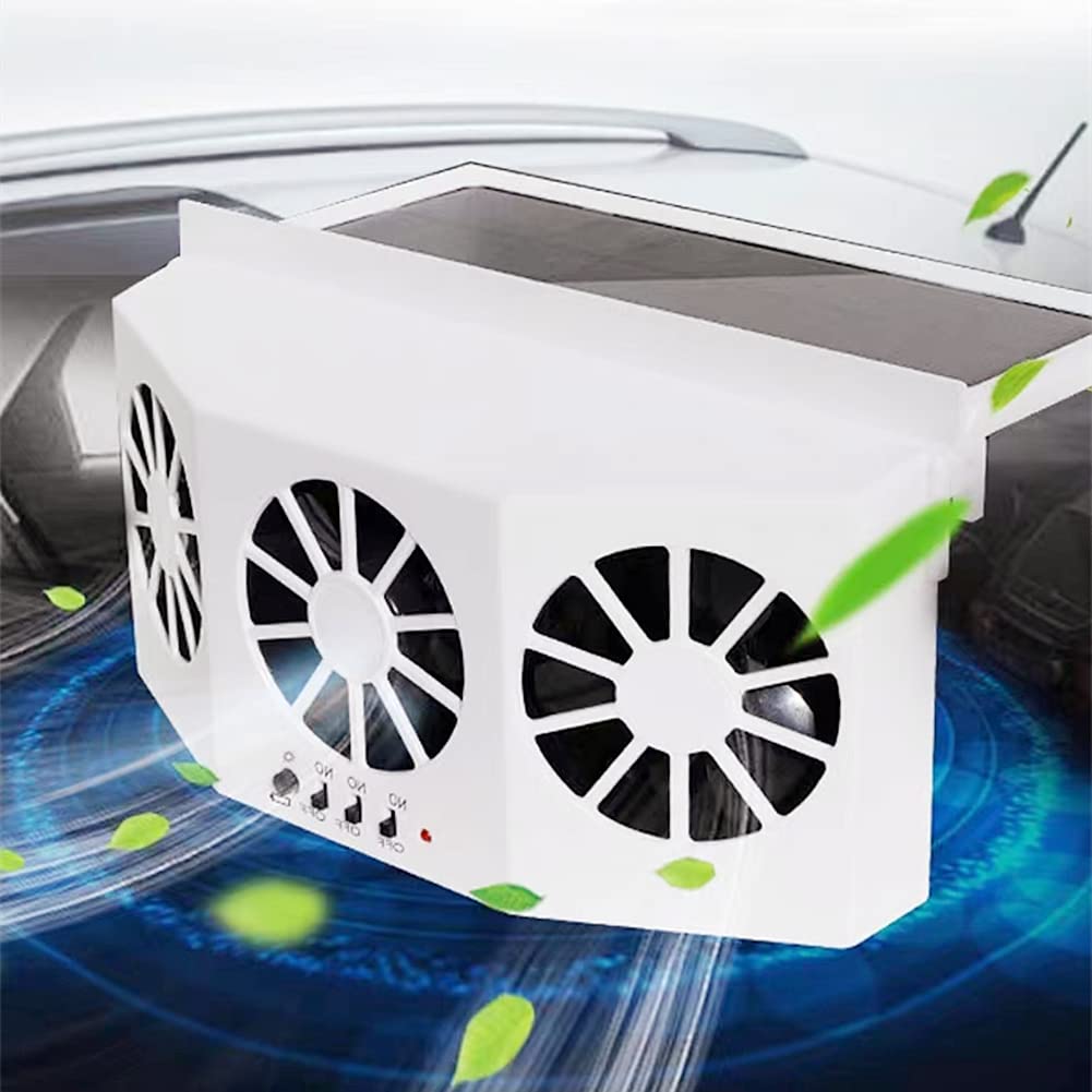 Solar Car Window Fan - 3 Air Outlets, ABS Cooling Vent for Vehicles (White) - Perfect for Summer Road Trips