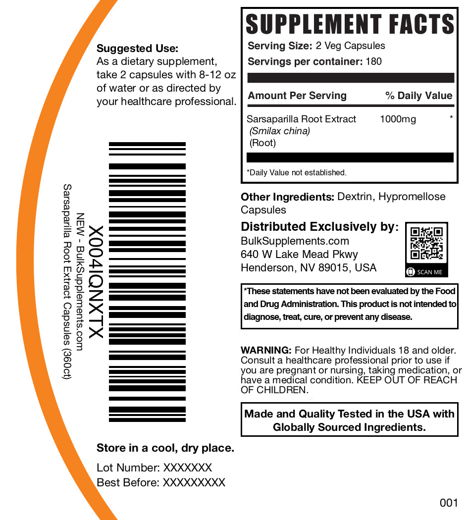 Organic Sarsaparilla Root Extract Capsules 1000mg - Natural Herbal Supplement for Detox & Immune Support - Vegan, Non-GMO, Gluten-Free - Supports Liver Health & Hormonal Balance - Perfect for Daily Wellness & Detox Routines