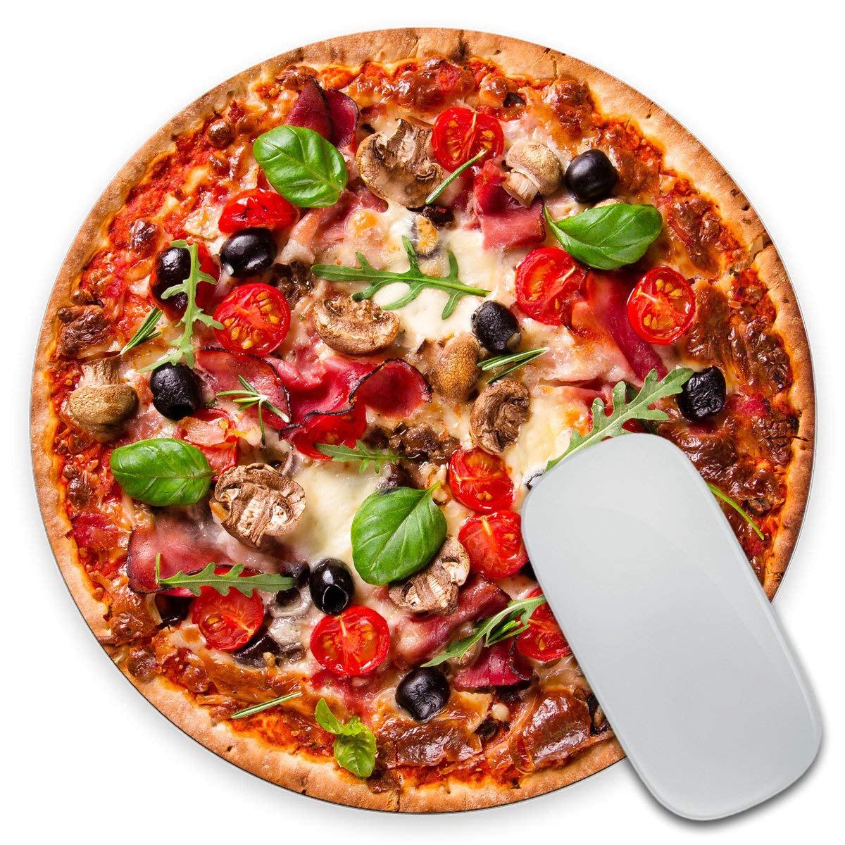Funny Pizza Print Mouse Pad - Round Non-Slip Desk Mat for Office & Gaming - Cute Food-Themed Computer Accessories for Work, Home & Gaming Setups