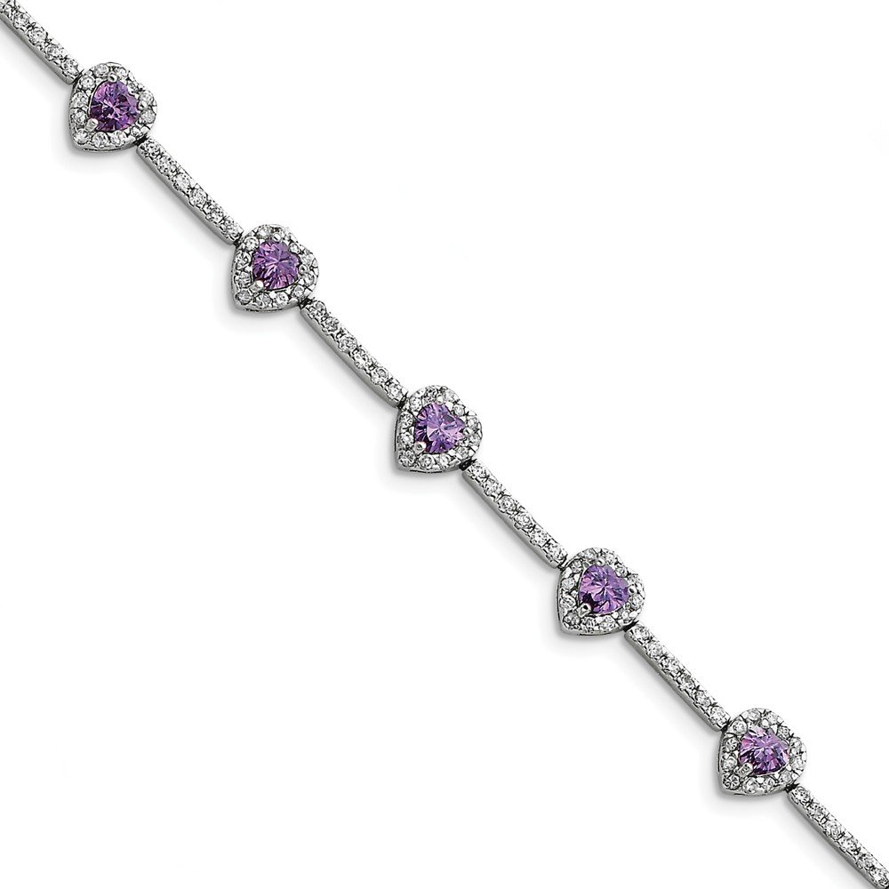 925 Sterling Silver Amethyst & Cubic Zirconia Heart Bracelet for Women - Elegant Jewelry Gift for Valentine's Day, Anniversary or Birthday