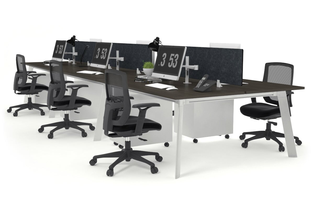 6-Person Workstation with White Frame - 1400L x 700W Dimensions - Ideal for Office, Coworking Spaces & Home Offices