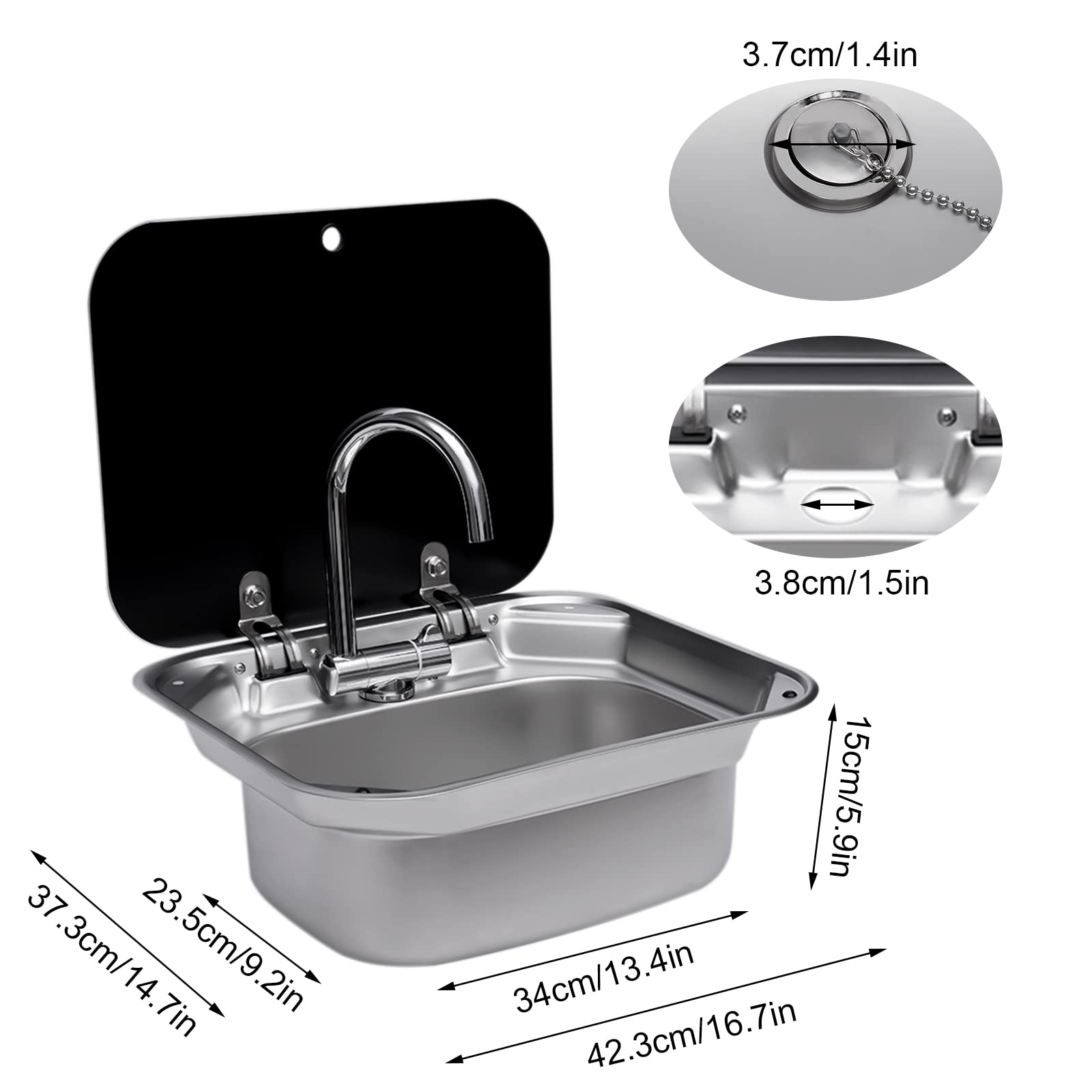**Stainless Steel RV Sink with Foldable Faucet & Tempered Glass Lid - Compact Hand Wash Basin for Caravan, Boat, Camper Kitchen Accessories | Perfect for Outdoor Cooking & Mobile Living**