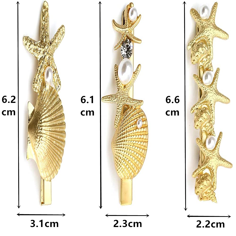 3Pcs Starfish Hair Clips with Pearls - Ocean Themed Hair Barrettes for Women & Girls - Perfect for Beach Weddings, Summer Vacations & Boho Hair Accessories