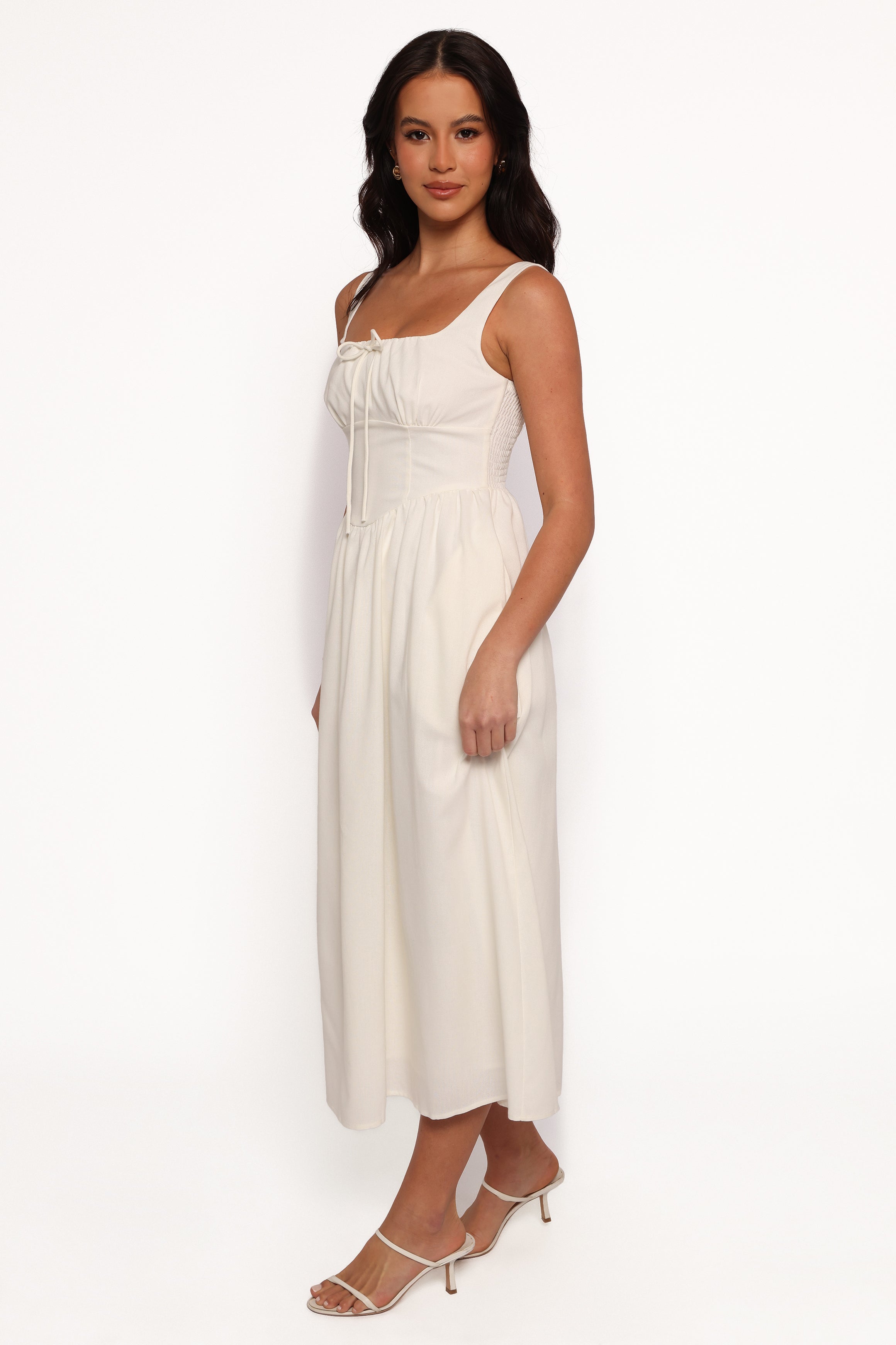 Kinslee Women's Midi Dress - Elegant White Flowy Summer Dress for Casual Outings, Beach Vacations & Date Nights