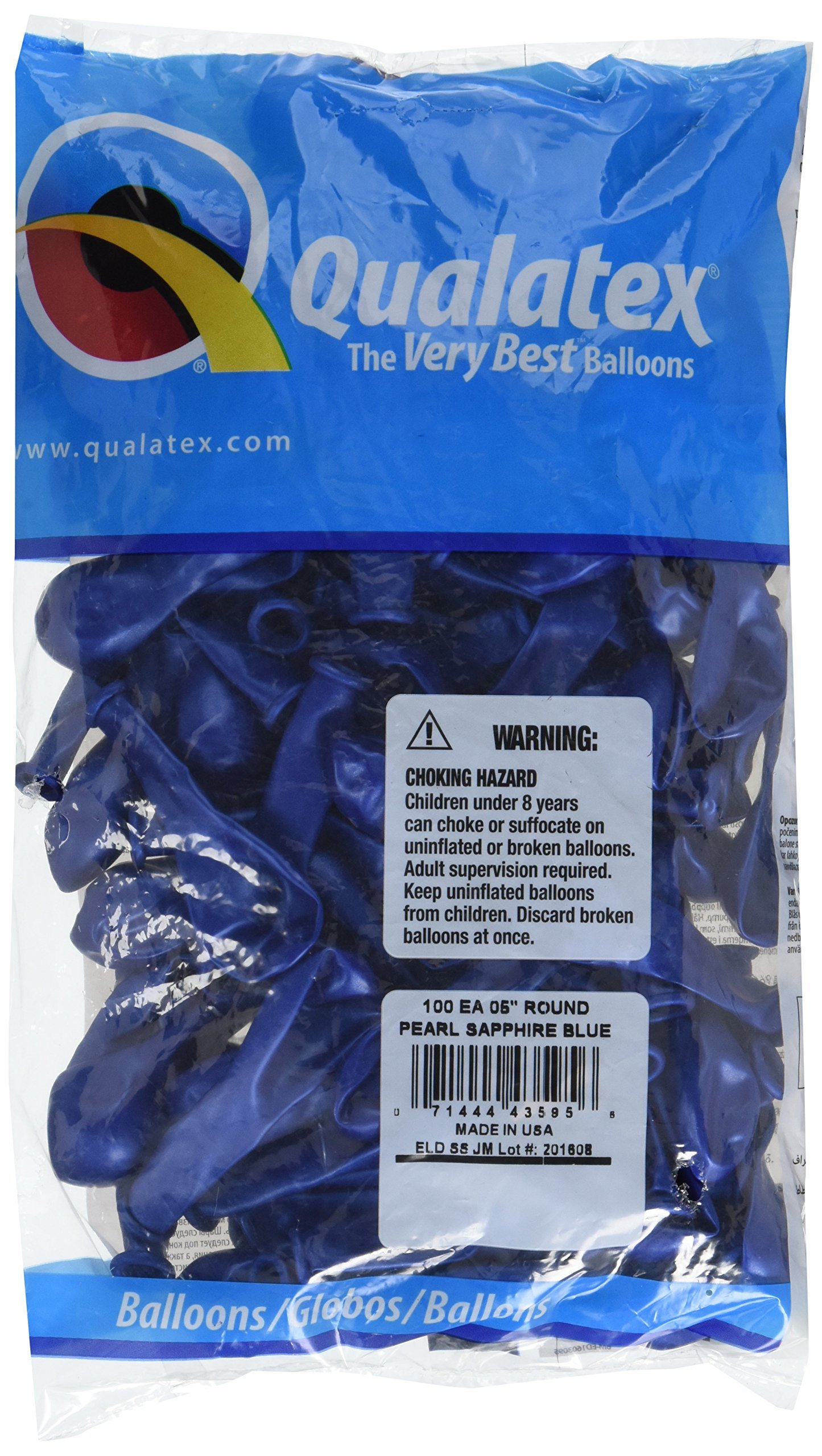 Qualatex 5 Inch Round Pearlized Balloons - 100 Pack Sapphire Blue Pearl - Perfect for Birthday Parties, Baby Showers & Wedding Decorations