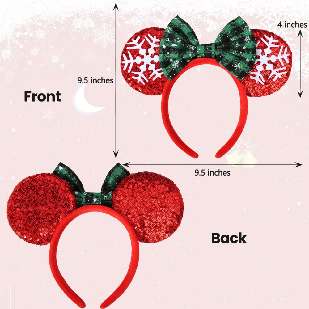 ETLUK Christmas Mouse Ears Headband for Women & Kids - Glitter Plaid Holiday Headwear for Christmas Parties, Cosplay, Disney Trips & Festive Gatherings - Perfect Christmas Costume Accessory for Adults & Children