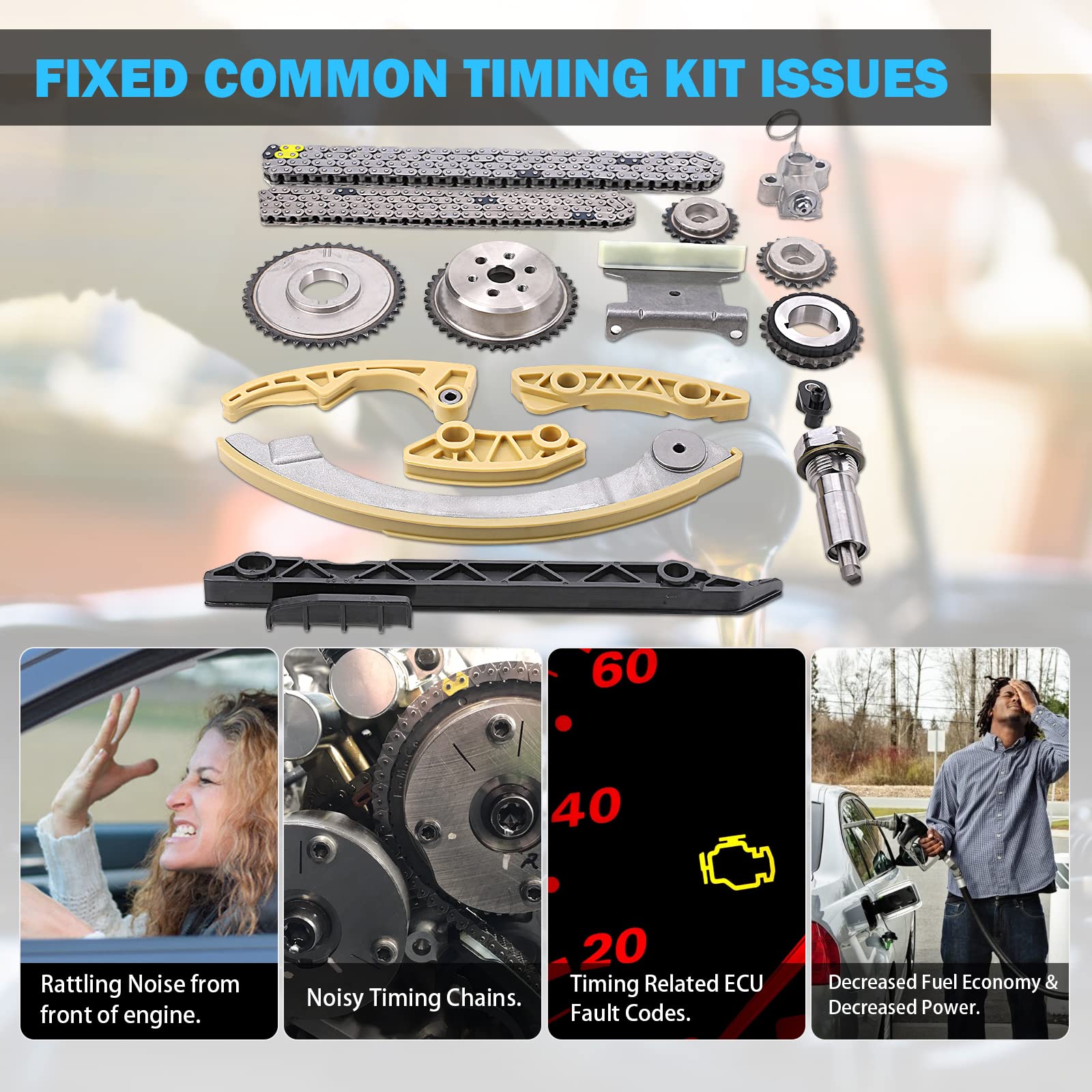 High-Quality Engine Timing Chain Kit with Chain Guide, Tensioner & Sprocket - Compatible with 2.0L 2.2L 2.4L Buick Chevy GMC Pontiac Saab Saturn - Replacement for #12680750 9-4201S 9-4201SX - Perfect for Engine Repair & Maintenance