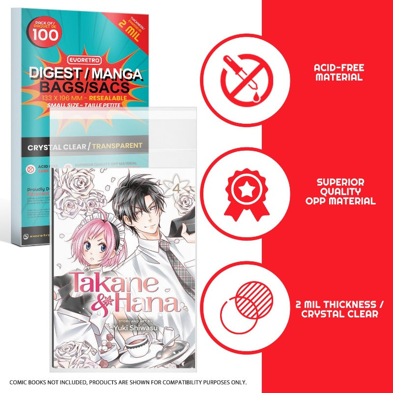 Evoretro Clear Resealable Bags for Comics, Manga & Collectibles - Perfect for Storage, Protection & Organization of Digest Books, Comic Collections & Trading Cards