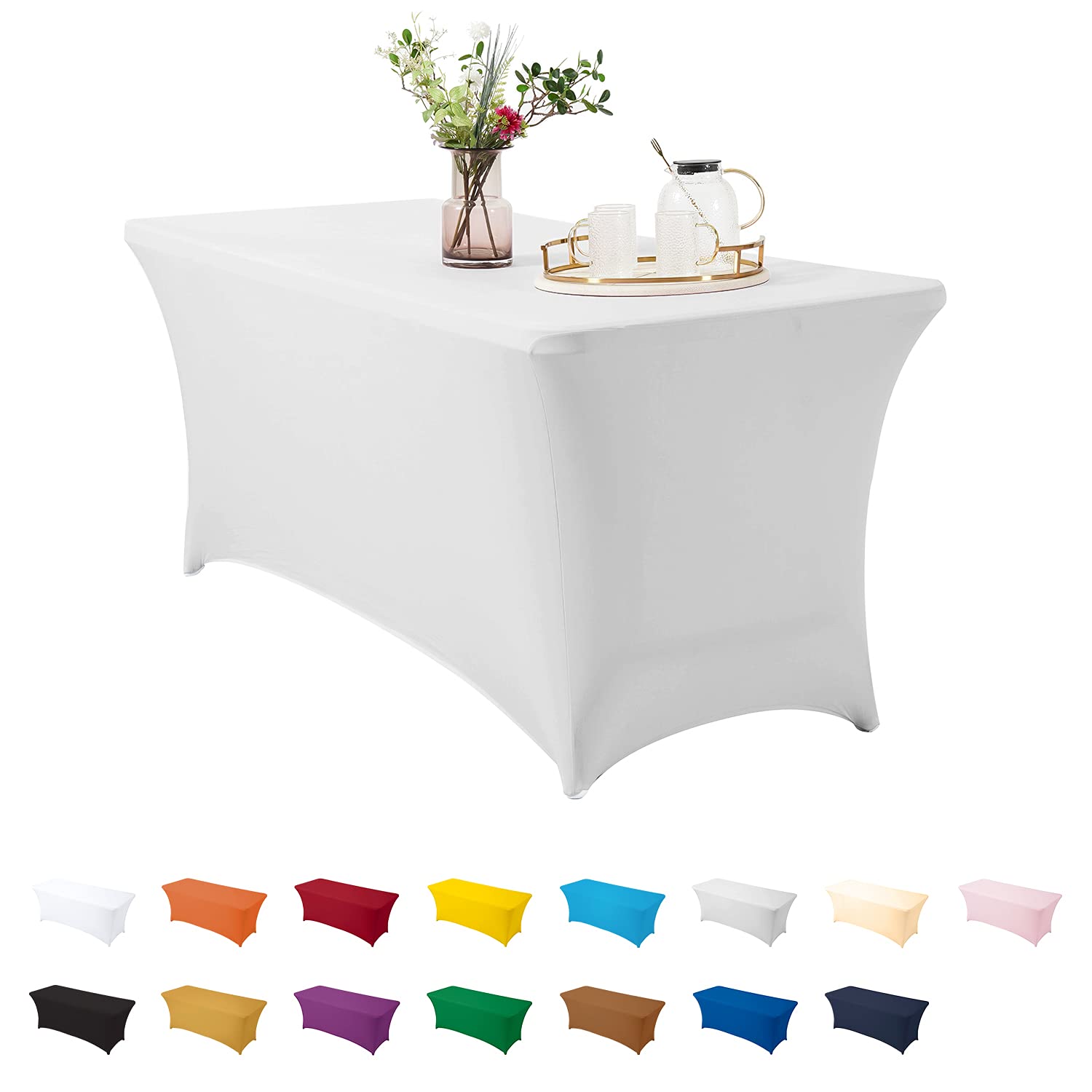 ManMengJi Spandex Table Covers - Stretchable 8ft Folding Table Cloth, Universal Rectangular Fitted Tablecloth for Wedding, Banquet, Party & Events - Silver (Ideal for Indoor/Outdoor Decorations & Special Occasions)