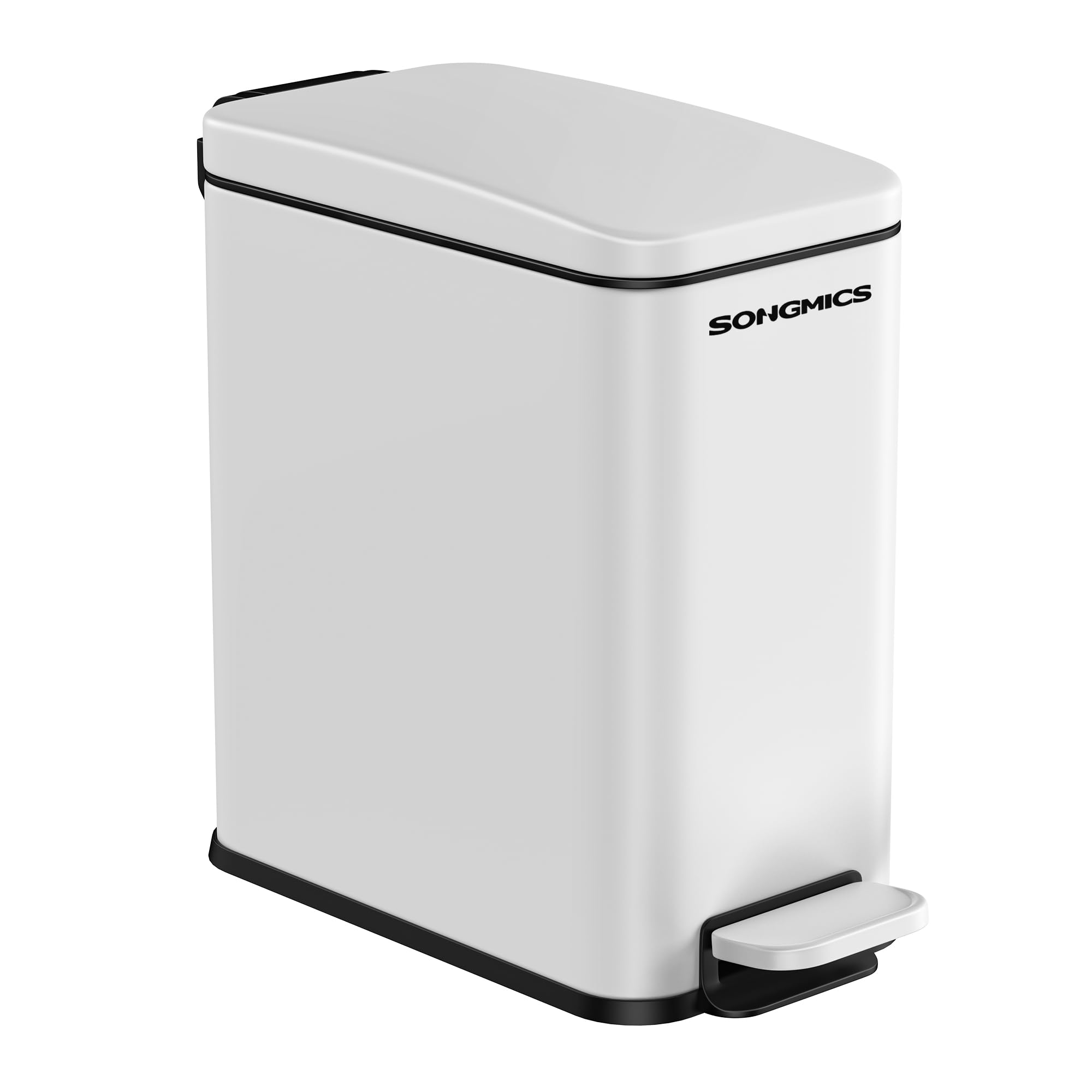 SONGMICS 1.3 Gallon Small Bathroom Trash Can with Lid - Slim Stainless Steel Garbage Bin for Tight Spaces, Soft Close, White ULTB560W05 - Perfect for Bathrooms, Offices & Small Apartments