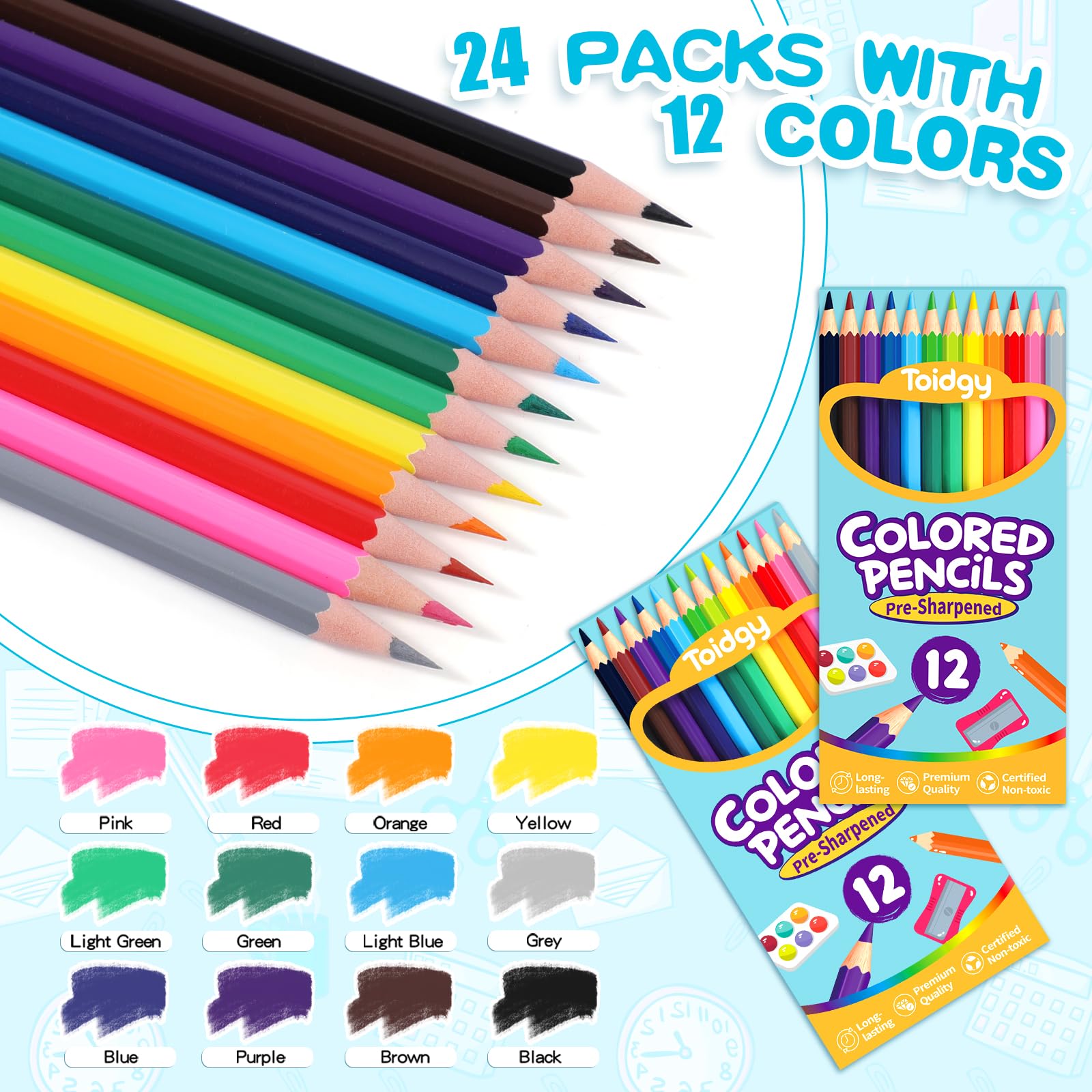 288 Count Bulk Colored Pencils Set - 24 Packs of 12 Vibrant Colors, Pre-Sharpened Art Pencils for Kids, Students & Adults | Perfect for School Supplies, Classroom Prizes, Art Projects & Back to School Essentials