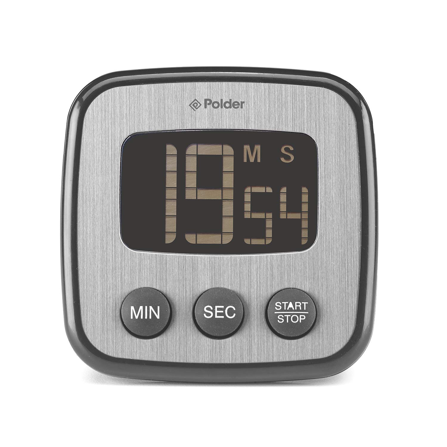 Polder Digital Kitchen Timer with Large LCD Display - Magnetic Back, Loud Alarm, Count Up/Down - Perfect for Cooking, Baking, Exercise & Classroom Use (Black)