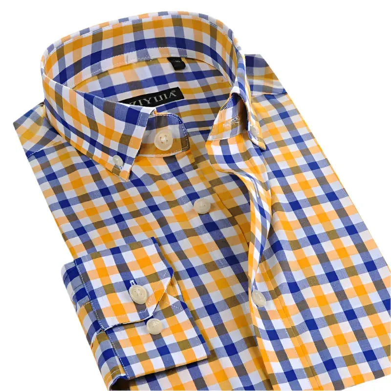 Men's Casual Cotton Checkered Shirt - Plaid Long Sleeve Button Down Shirt for Everyday Wear, Outdoor Activities & Office Style