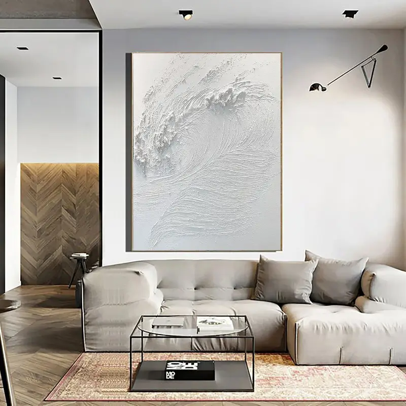 White Minimalist Textured Painting Canvas Wall Art - Modern Abstract Home Decor for Living Room, Bedroom & Office | Premium Quality #MM014