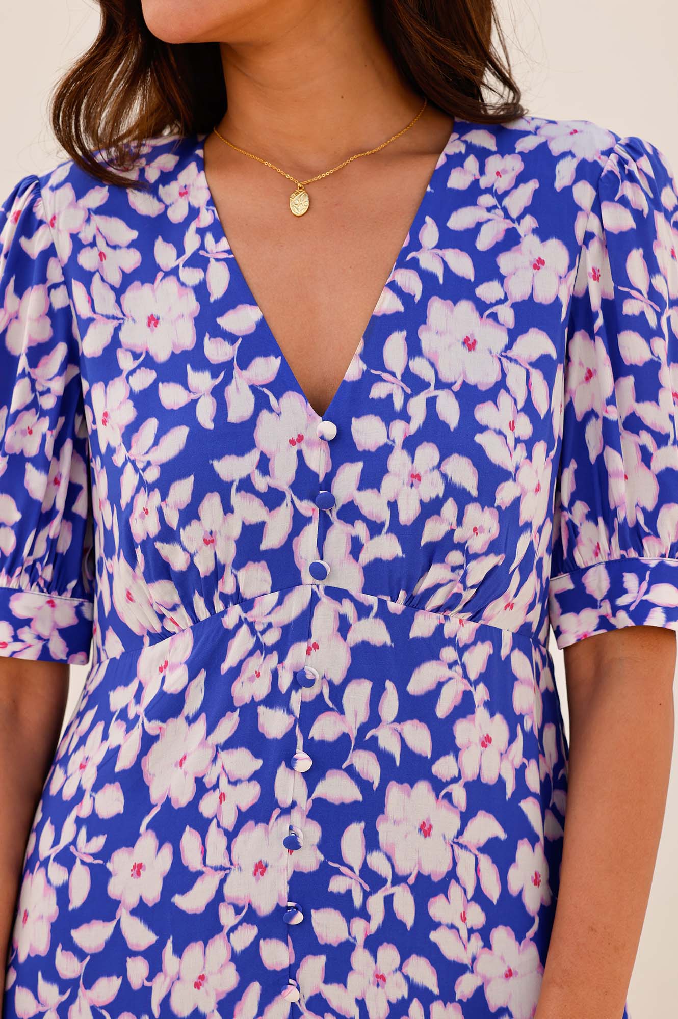 Anne Tea EcoVero™ Sustainable Floral Dress in Blossom Cobalt & Pink - Perfect for Spring Weddings, Garden Parties & Casual Outings