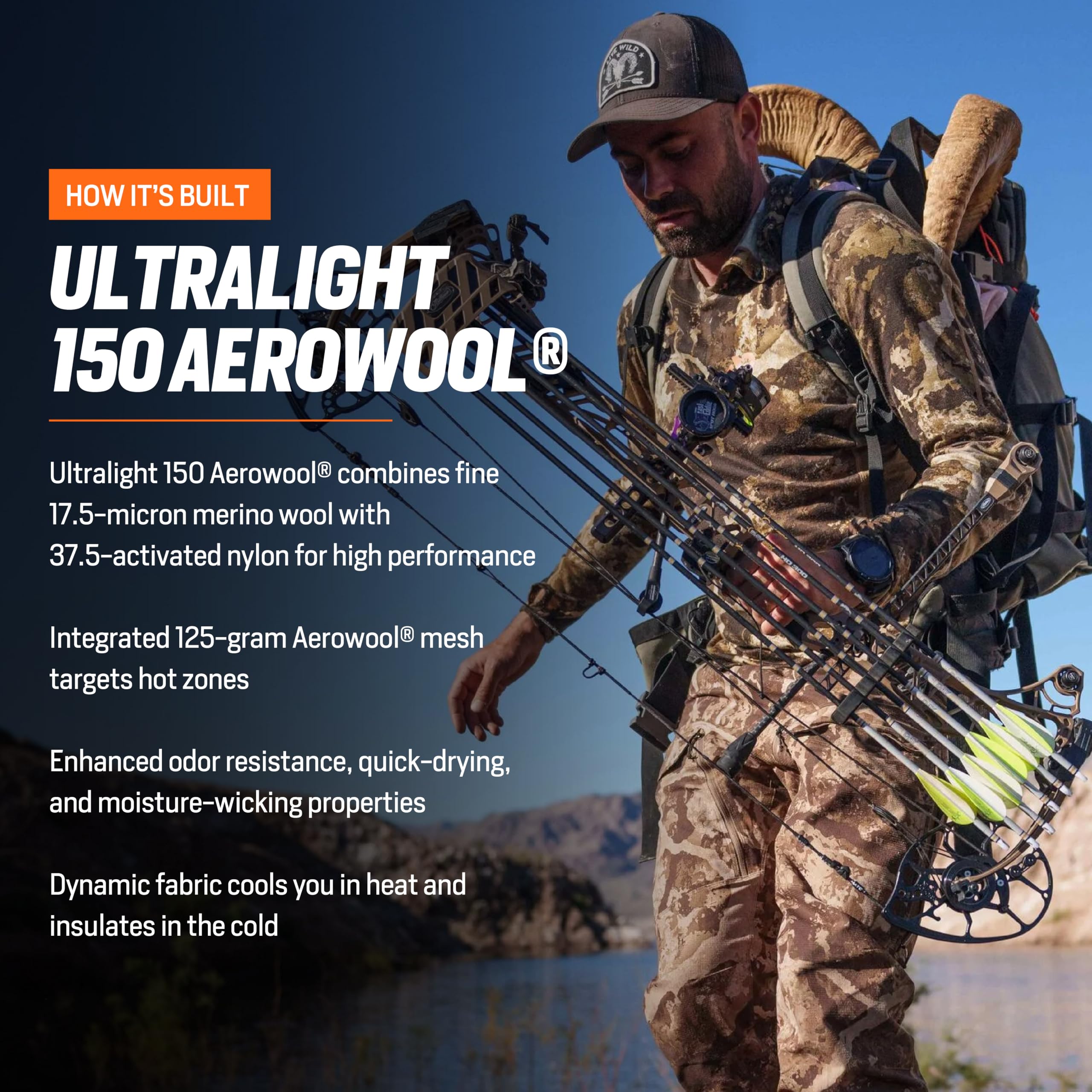 First Lite Men’s Wick Hoody - Merino Wool Ultralight Camo Hunting Base Layer | Quick Dry & UV Protection | Ideal for Cold Weather Hunting & Outdoor Adventures