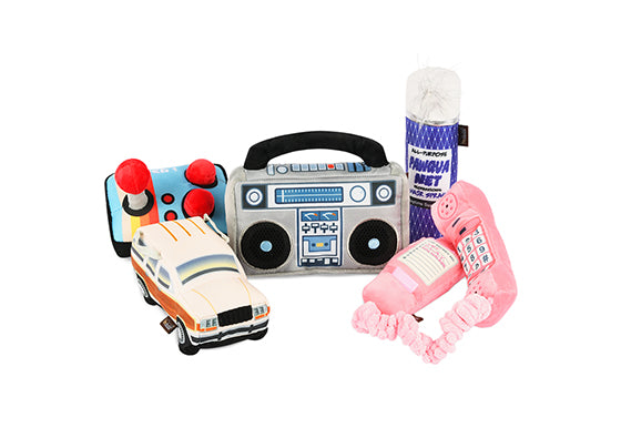 P.L.A.Y. 80s Classic Squeaky Plush Dog Toys - Nostalgic Chew Toys for Small & Medium Dogs - Perfect for Playtime, Training & Cuddling
