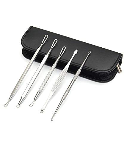 ADBHUTANAND® Professional Stainless Steel Blackhead Remover Kit - 5-Piece Anti-Slip Handle Comedone Extractor Set with Travel Case | Perfect for Facial Spa, Acne Treatment & At-Home Skincare Routine