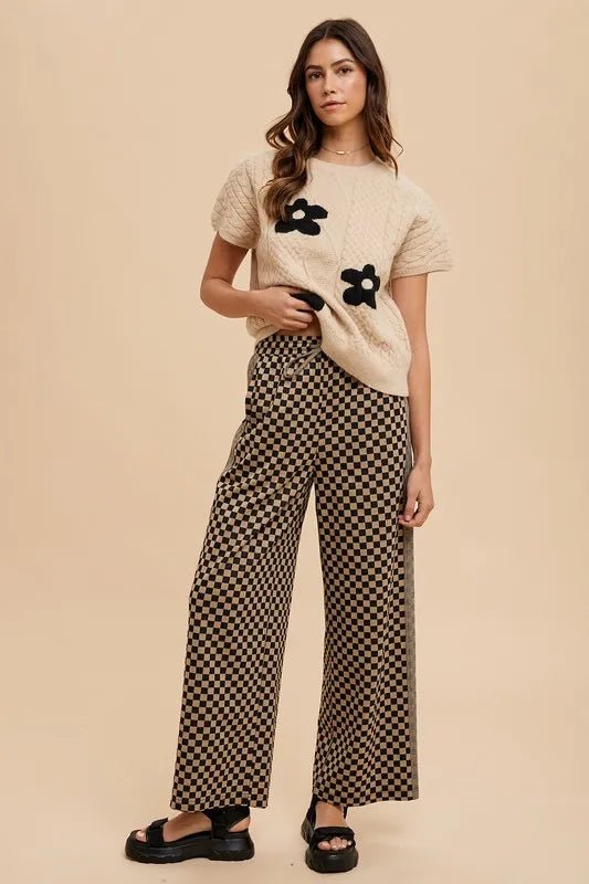 Annie Wear Women's Checkered Wide Leg Drawstring Pants - Casual Comfort for Work, Travel & Everyday Wear
