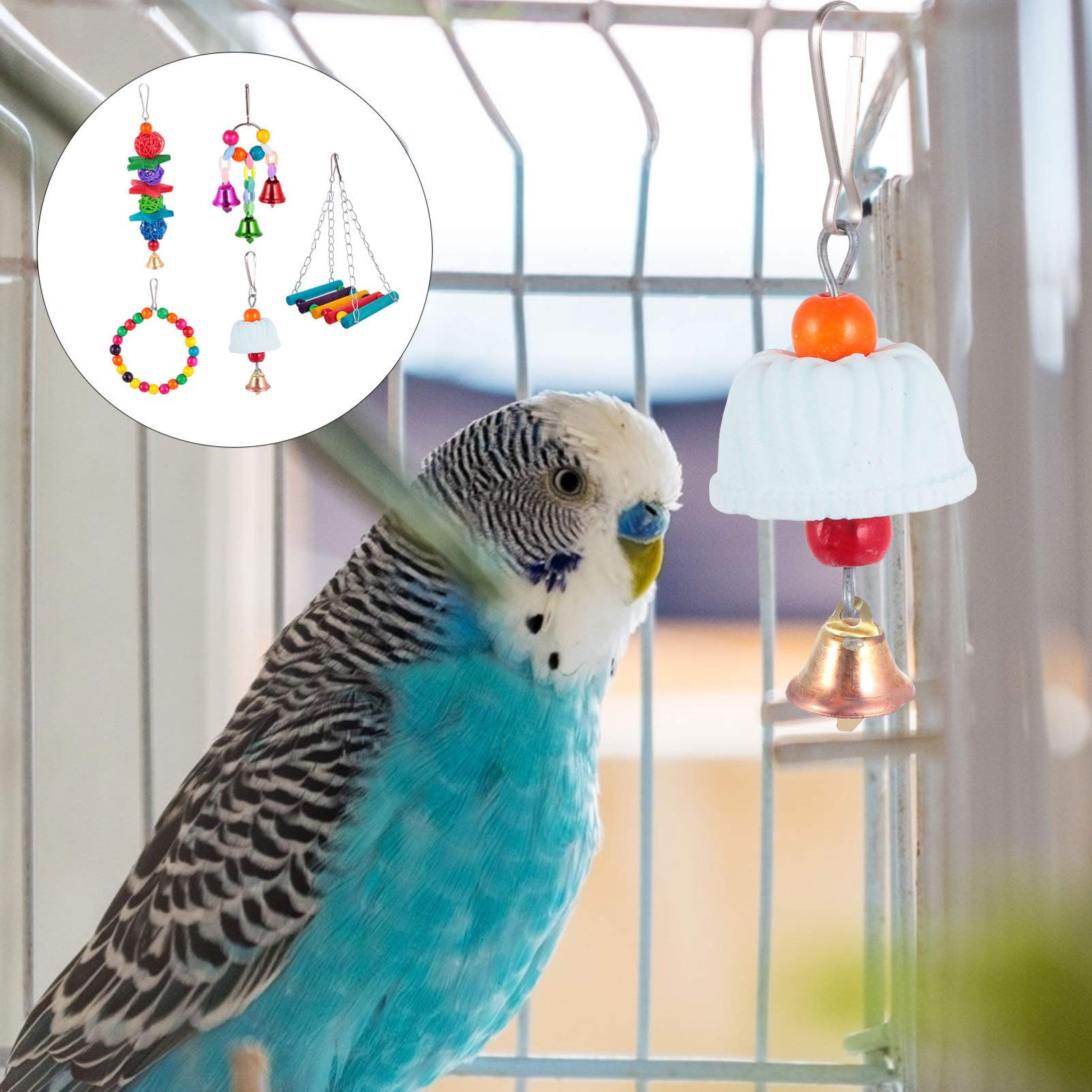 Balacoo 5pcs Natural Wooden Parrot Chew Toys - Hanging Swing & Bird Cage Accessories for Small & Medium Birds | Perfect for Playtime, Exercise & Beak Conditioning
