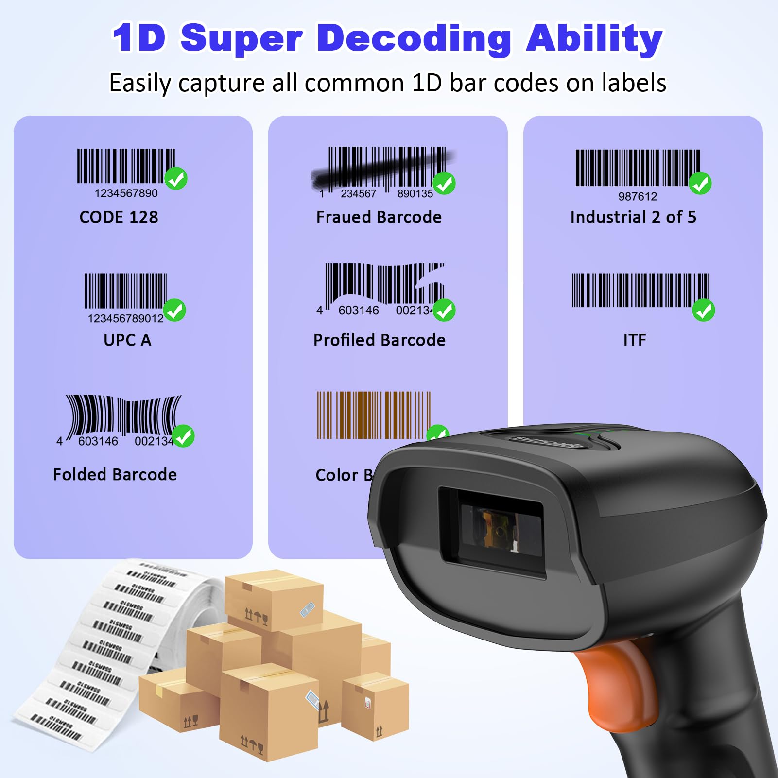 Wireless Barcode Scanner - 3-in-1 Bluetooth 6.0 & USB 2.0 Handheld Laser Reader, Rechargeable 1D Symcode Scanner for Retail, Warehouse & Inventory Management