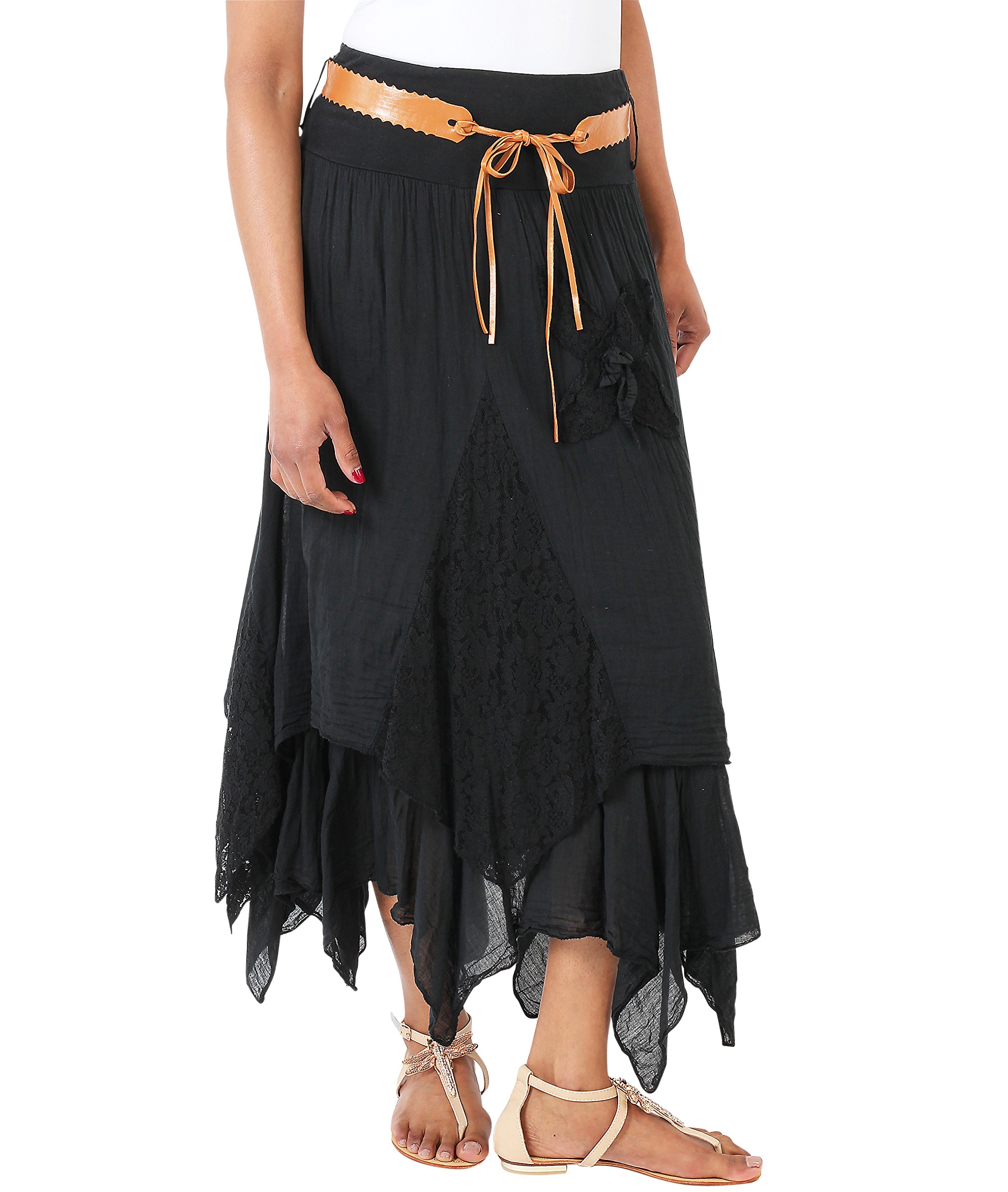KRISP Women's Bohemian Gypsy Cotton Belted Elastic High Waist Maxi Long Skirt - Plus Size Flowy Summer Skirt for Beach, Festival & Casual Wear