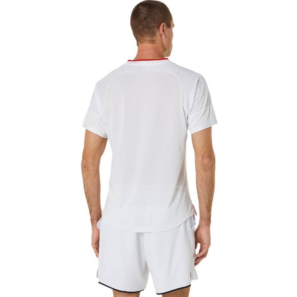 ASICS Men's Match Short Sleeve Tennis Shirt - Moisture-Wicking Performance Top for Tennis & Training (Brilliant White) - Perfect for Court Sports & Gym Workouts