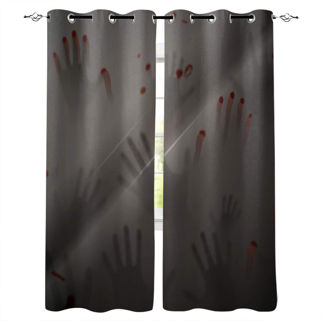 Red Vow Blackout Curtains for Bedroom - Room Darkening Thermal Insulated Grommet Window Drapes with Halloween Horror Blood Hand Silhouette Design - Set of 2 Panels (52x96 Inches) for Sliding Glass Doors & Patio - Perfect for Home Theater, Nursery & Light Sleepers
