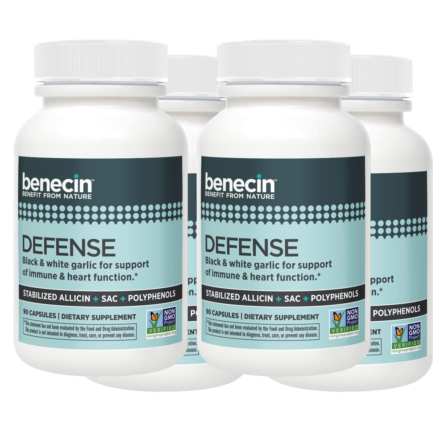 Benecin Defense 1500mcg Stabilized Allicin Capsules with Black Garlic SAC & Polyphenols | Immune & Heart Health Support | Vegetarian Supplement (360 Count) | Daily Wellness & Immune Boost for Active Lifestyles