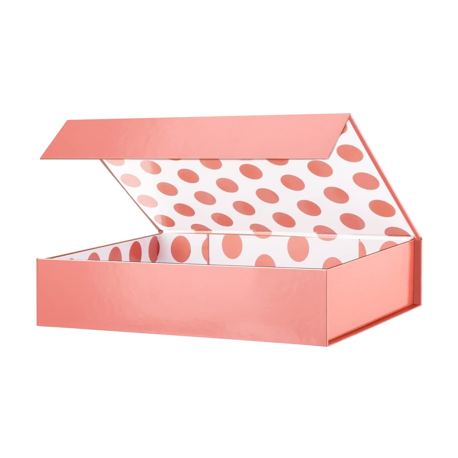 Luxury Rose Gold Gift Box with Magnetic Closure - 11x7.8x2.3 Inches Elegant Present Box for Jewelry, Watches, Shirts & Clothing (Glossy Metallic Finish, Polka Dot Interior Design) - Perfect for Birthdays, Anniversaries, Weddings & Special Occasions