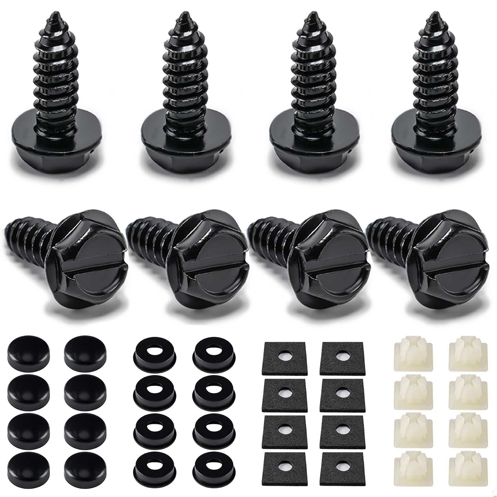 Hoewina 8 Sets Stainless Steel Anti-Theft License Plate Screws - Anti-Rattle & Rust-Proof Bolts for Securing License Plates Frames or Covers - Compatible with Cars, Trucks, SUVs (Black) - Perfect for Parking Lots, Car Shows & Vehicle Security