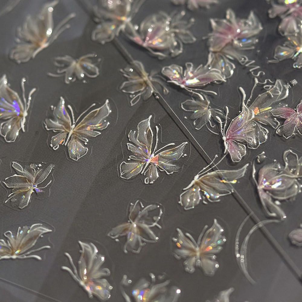 Aurora Butterfly Nail Art Stickers - Lightweight Shell & Laser Butterfly Nail Decals for Manicure | Perfect for DIY Nail Art, Parties, and Special Occasions