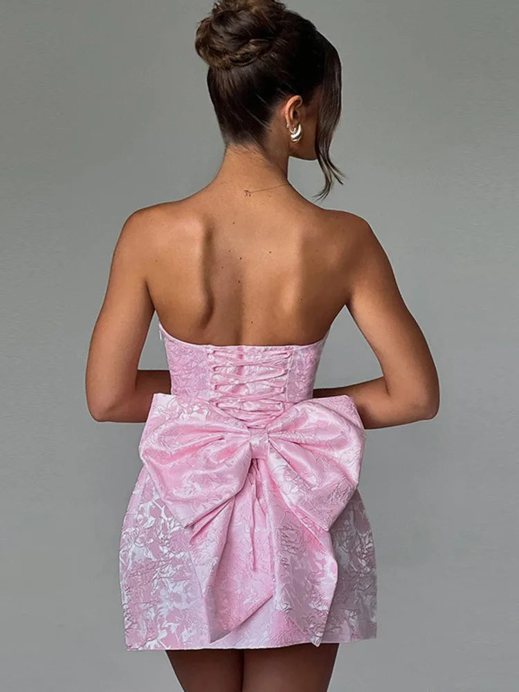 Sexy Backless Bow Mini Dress for Women - Off Shoulder Strapless Sleeveless Bodycon Party Club Dress | Elegant Night Out, Date Night, Cocktail Party, Summer Vacation Outfit