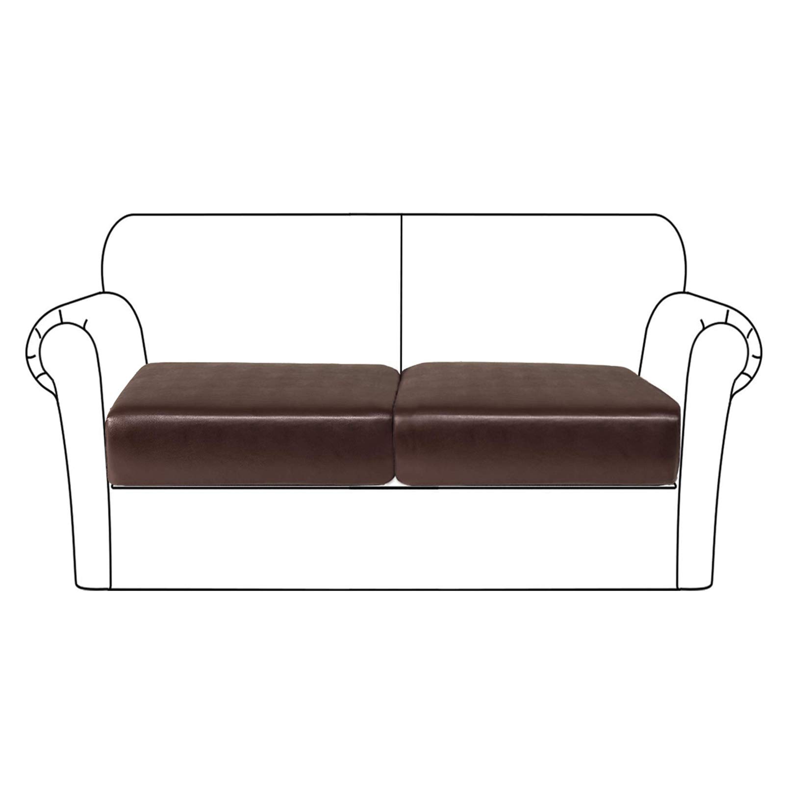 Premium PU Leather Sofa Cushion Covers - Waterproof Elastic Slipcovers for Sofa Seat Protection (Set of 2, Chocolate Brown) - Perfect for Living Room Furniture, Sectional Sofas, and Loveseats