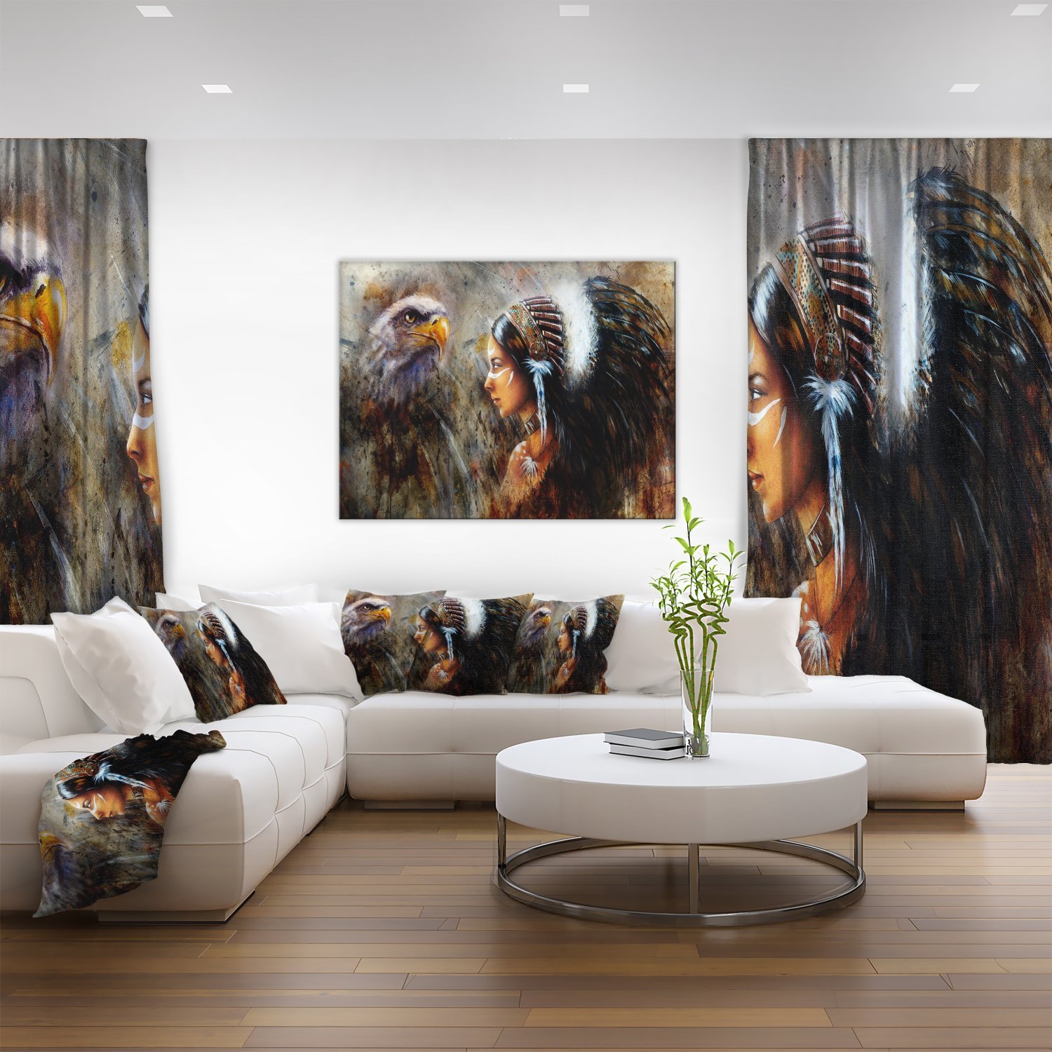 Authentic Indian Woman with Feather Headdress Canvas Art - Native American Wall Decor for Living Room, Bedroom & Office