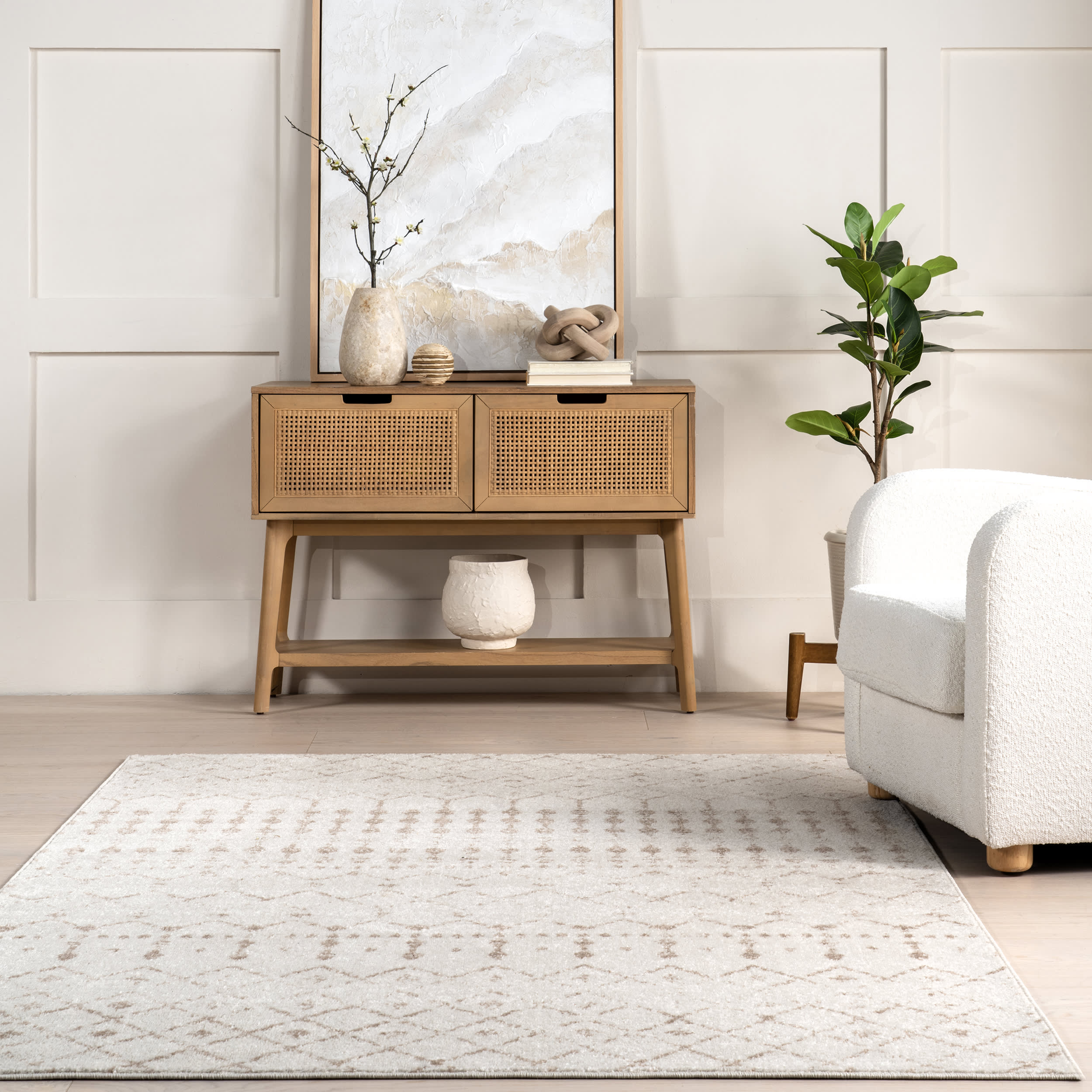Moroccan Trellis Area Rug - Neutral Beige & Ivory Geometric Pattern - Perfect for Living Room, Bedroom or Boho Home Decor