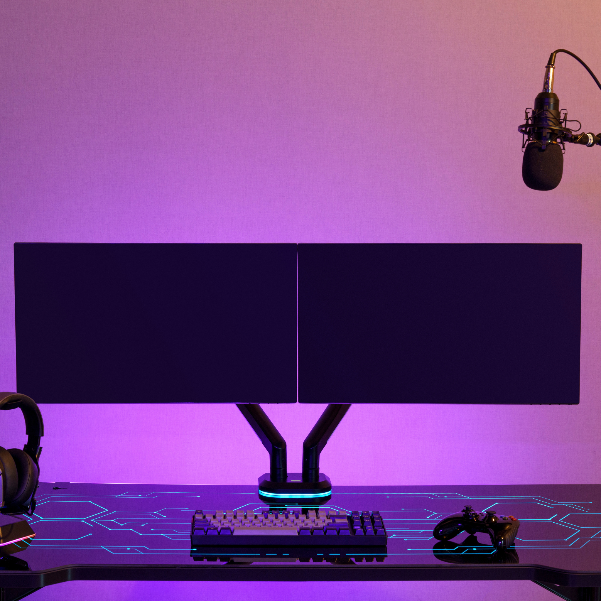 RGB Dual Monitor Mount Stand - Spring Assisted Adjustable Ergonomic Desk Clamp for Gaming & Office Setup | Perfect for Multi-Screen Workstations & PC Battlestations