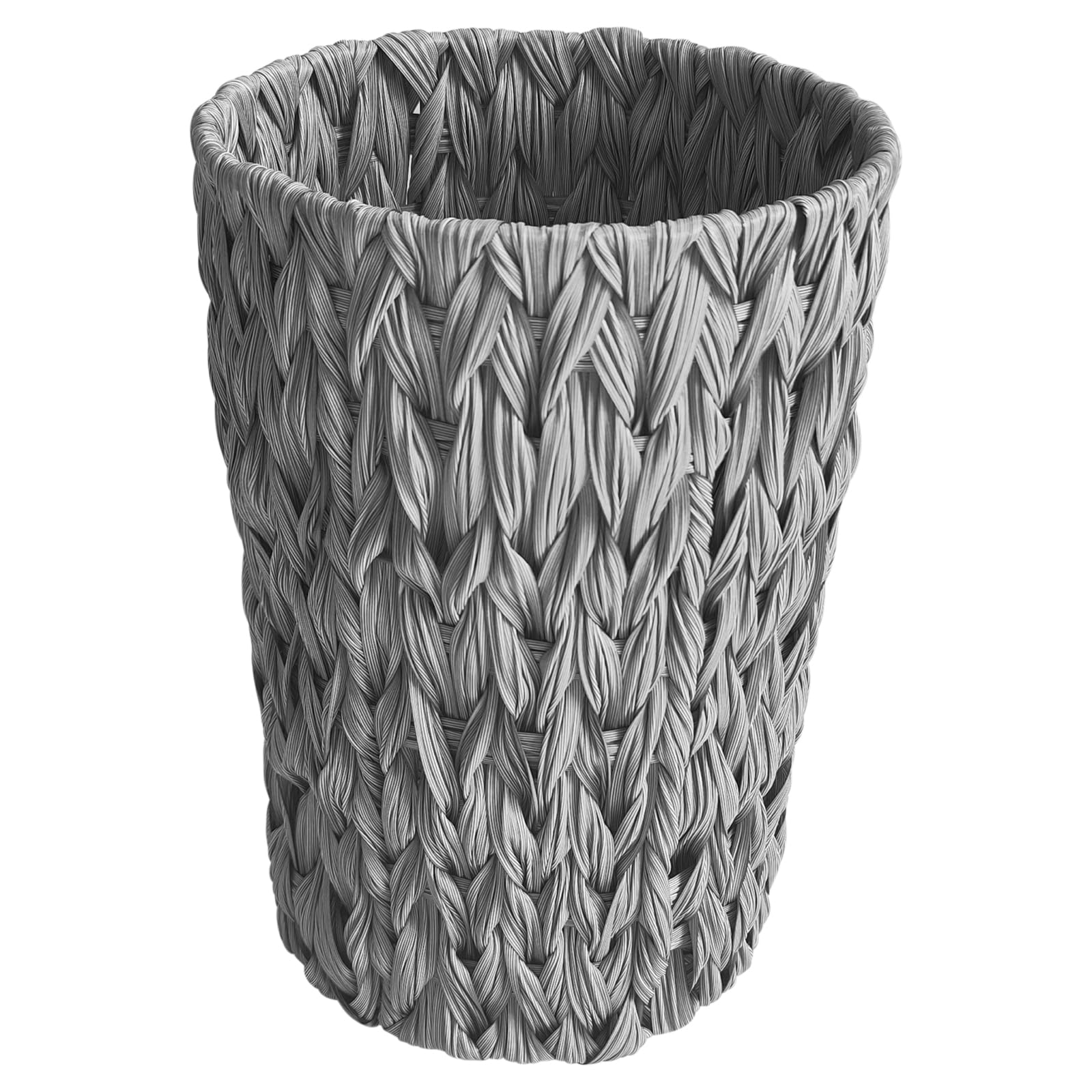 Waterproof Wicker Trash Can - 2 Gallon Small Round Bathroom & Bedroom Waste Basket, Handwoven Grey Office Trash Bin for Home, Kitchen, Dorm (Perfect for Bathroom Vanity, Bedside, or Office Desk)