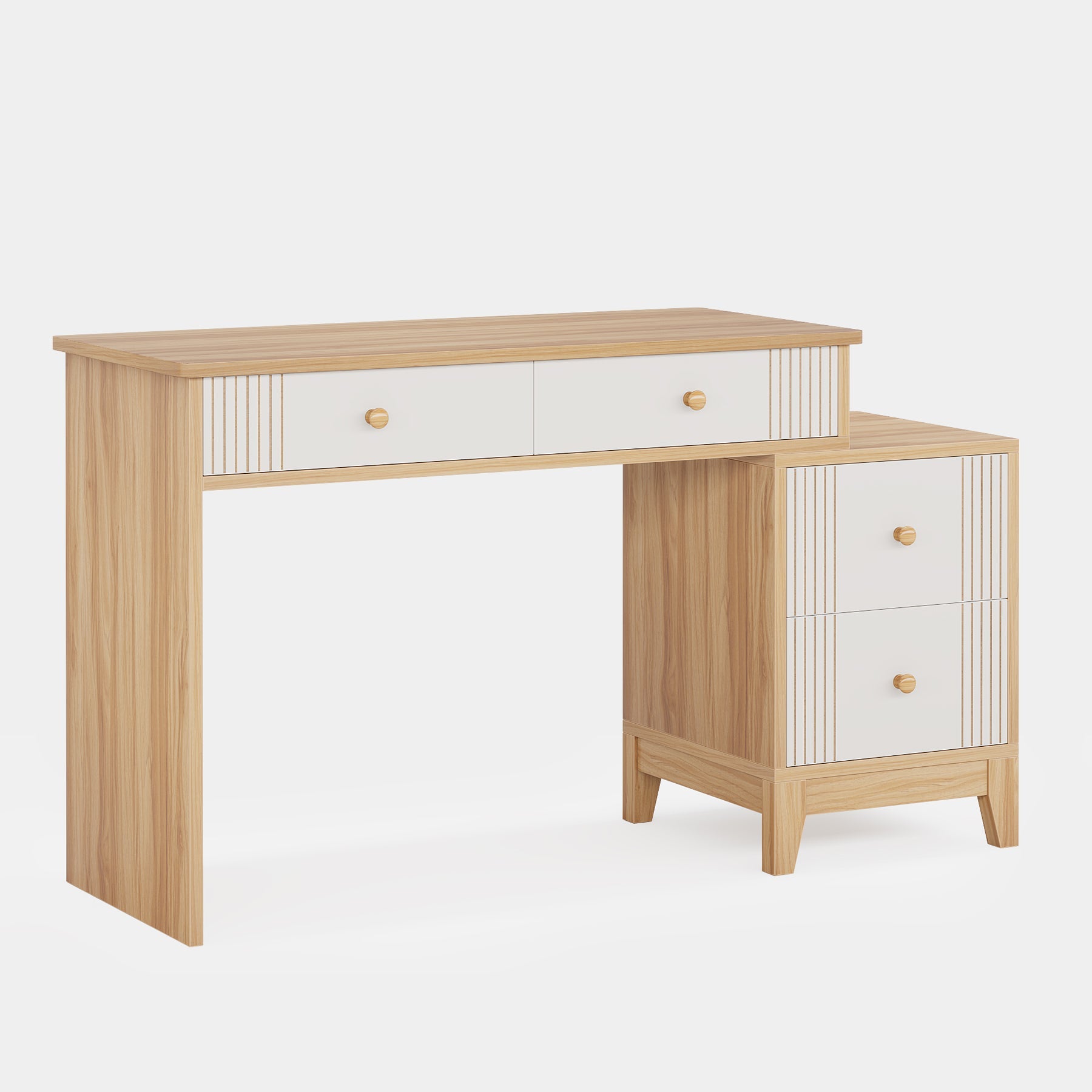 4 Drawer Wooden Computer Desk - Sturdy Study Writing Table with Storage Shelf for Home Office, Gaming & Workspace Organization