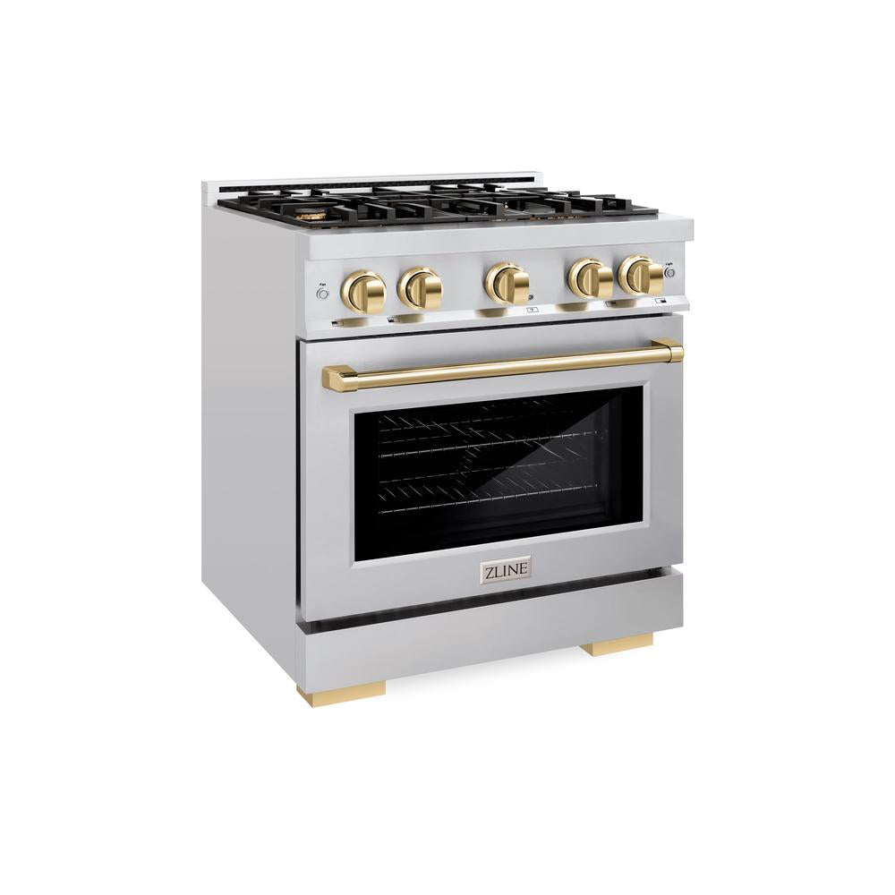 ZLINE Autograph Edition 30-inch 4.2 cu. ft. Dual Fuel Range with 4-Burner Gas Cooktop & Electric Convection Oven - Stainless Steel with Polished Gold Accents (HDRZ 30 G) | Professional Kitchen Appliance for Home Chefs & Cooking Enthusiasts