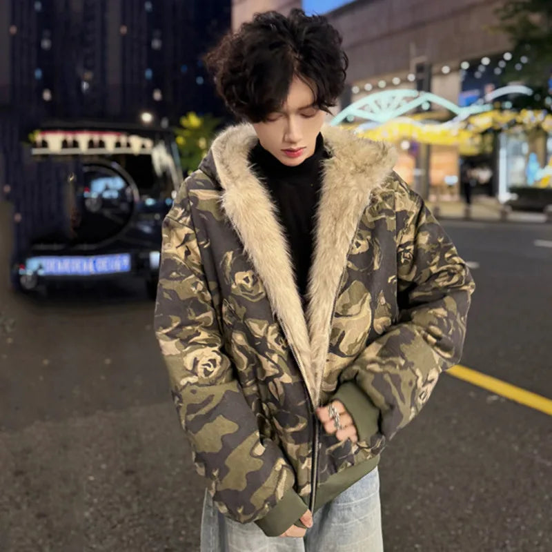 2024 Fashion Men's Winter Camouflage Hooded Jacket with Zipper & Contrast Color Patchwork - Outdoor Hunting, Hiking & Casual Wear (Style 9C9020)