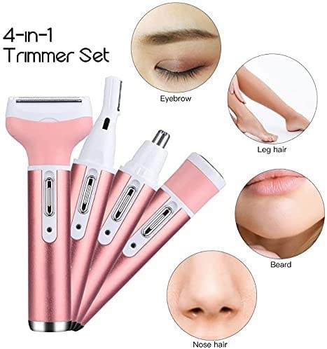KouRy 4-in-1 Electric Hair Remover for Women - Waterproof USB Rechargeable Shaver & Trimmer for Body, Bikini, Eyebrow & Facial Hair Removal | Perfect for Travel, Gym & Home Use | Great Gift Idea (Pink)