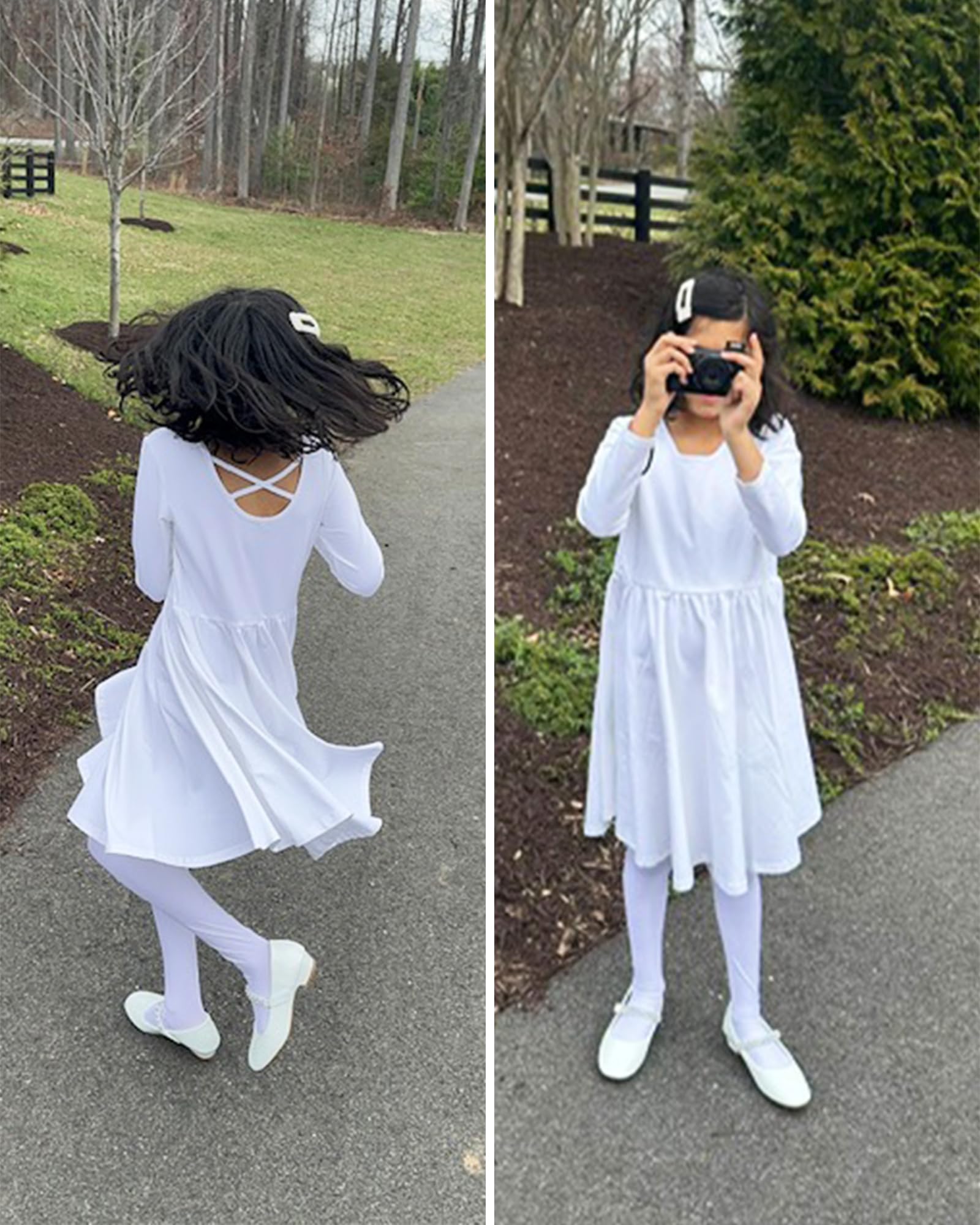 Stelle Girls Long Sleeve White Cotton Skater Dress - Twirl A-Line Toddler Dress for School, Casual Wear & Easter Outfits | Perfect for Playdates, Parties and Special Occasions