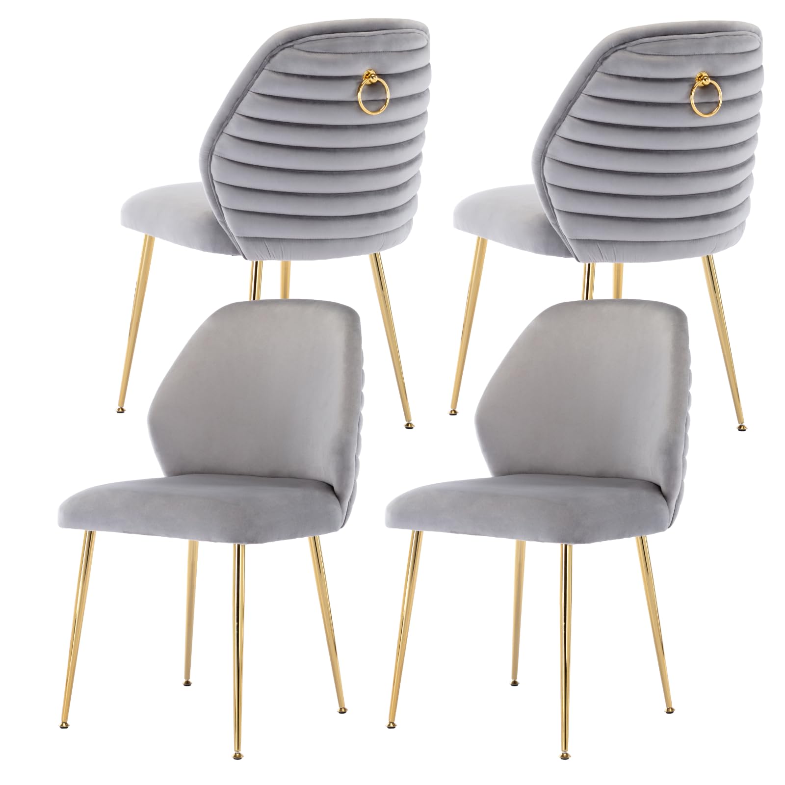Guyou Set of 4 Grey Velvet Modern Dining Chairs - Upholstered Tufted Armless Side Chairs with Gold Metal Legs for Kitchen, Living Room, Bedroom & Vanity | Elegant Home Decor for Dinner Parties & Cozy Gatherings